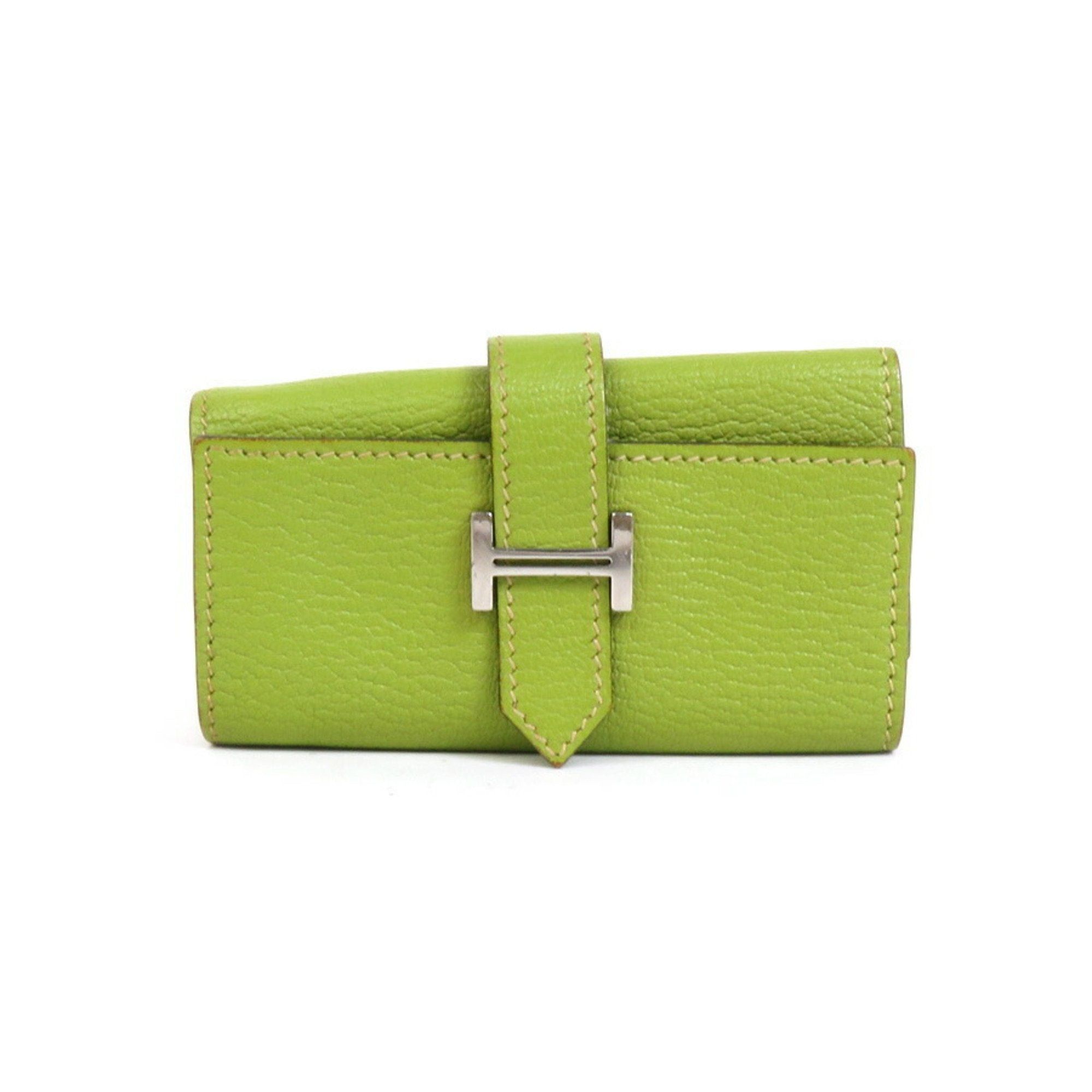 image of Hermes Key Case Bearn 4-Key Chevre Mysore Yellow Green Unisex R9995F, Women's