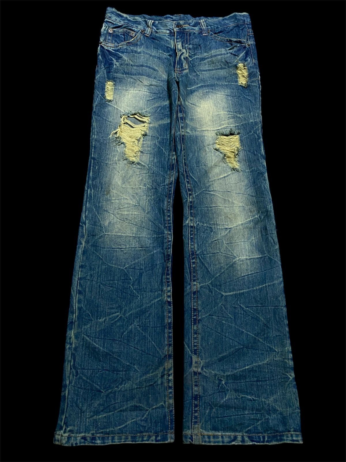 Japanese Brand × Vintage 💥Flare Japanes 90’s Mudwash Distress Ripped Jeans Size US 34 / EU 50 - 2 Thumbnail