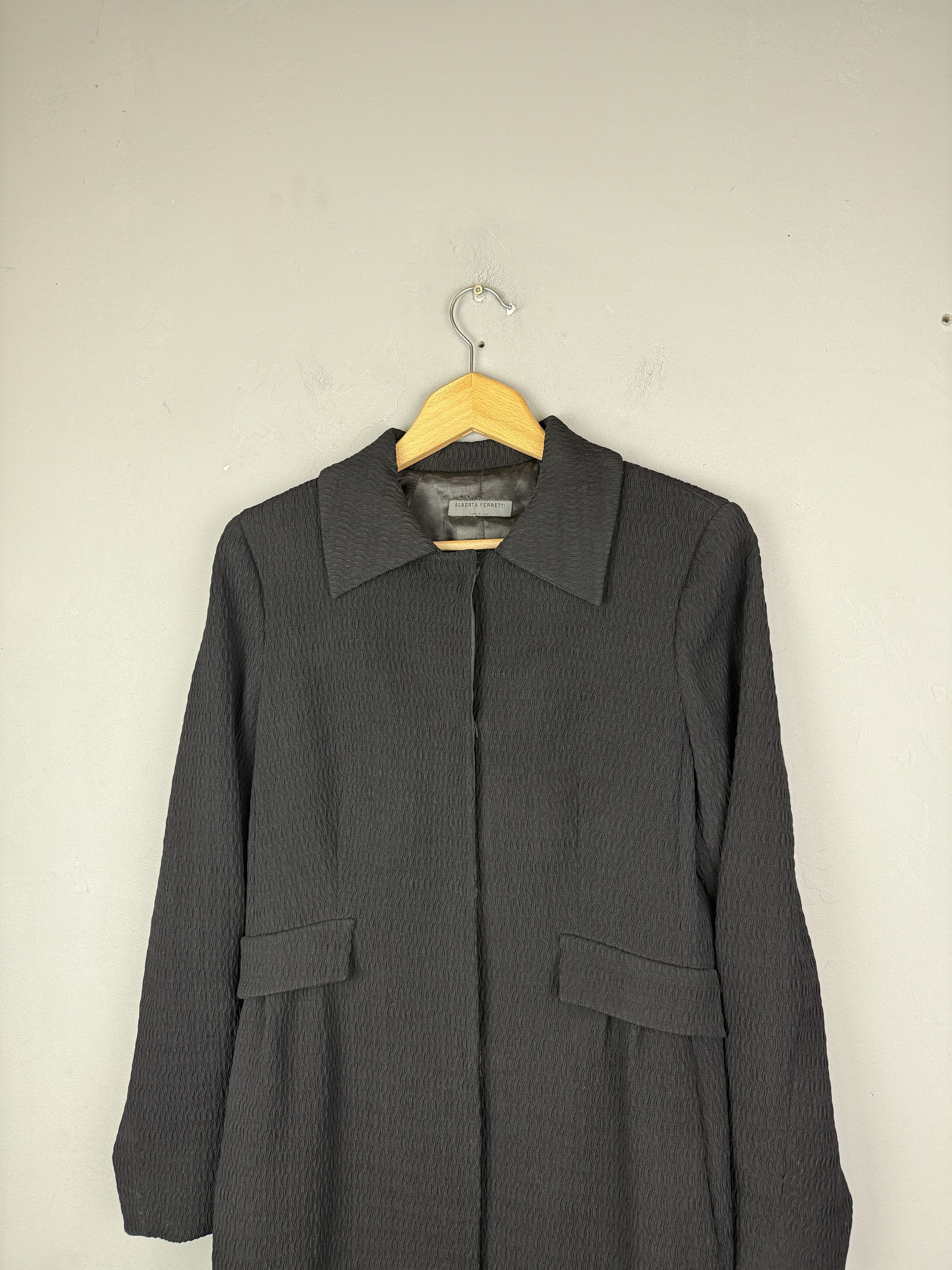 Designer Alberta Ferretti Wool Coat Italy Black Long Trench Jacket Size M / US 6-8 / IT 42-44 - 4 Thumbnail