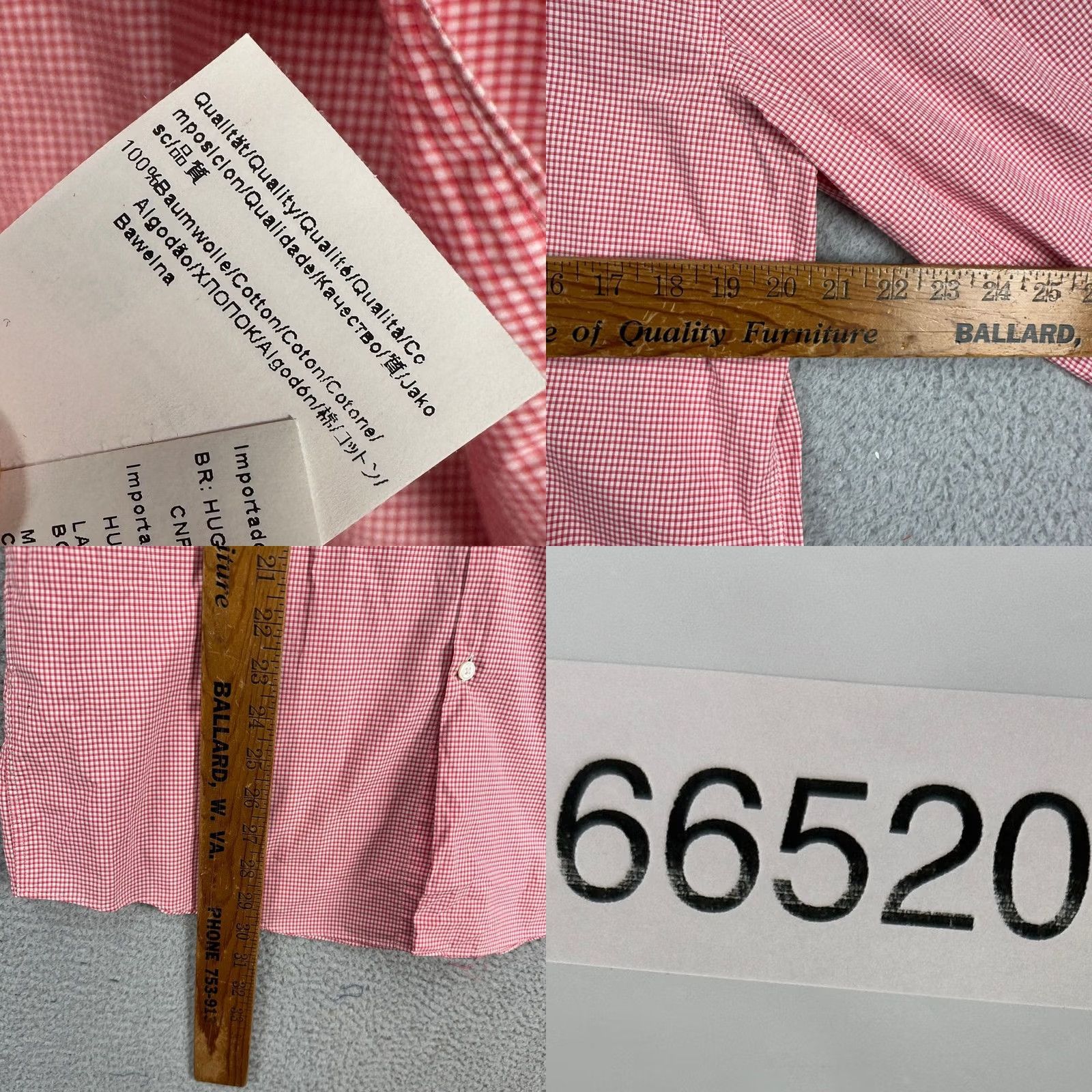 Hugo Boss HUGO BOSS Dress Shirt Mens 16 Red White Pin Check Sharp Fit Button Up Size 42R - 8 Thumbnail