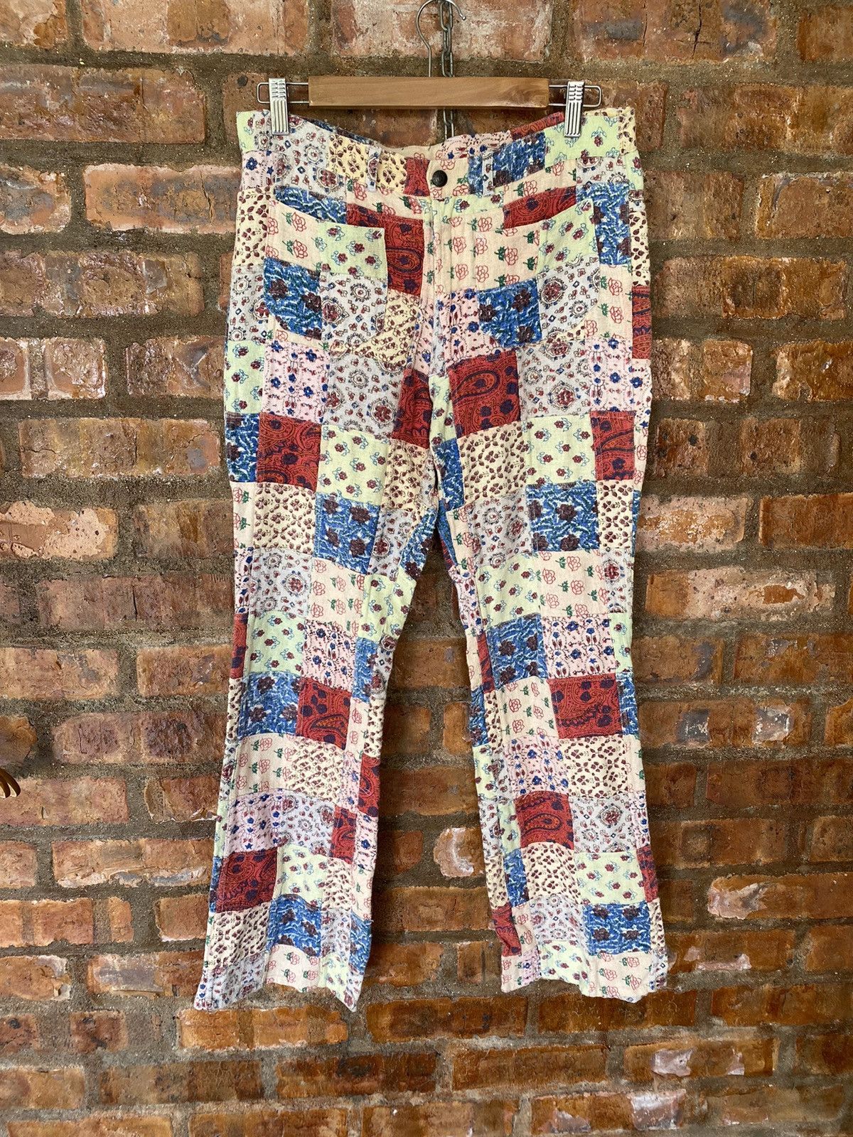 Super Lovers 1990s MU CHA CHA Japan Patchwork Flare bush Pants Size US 31 - 2 Thumbnail