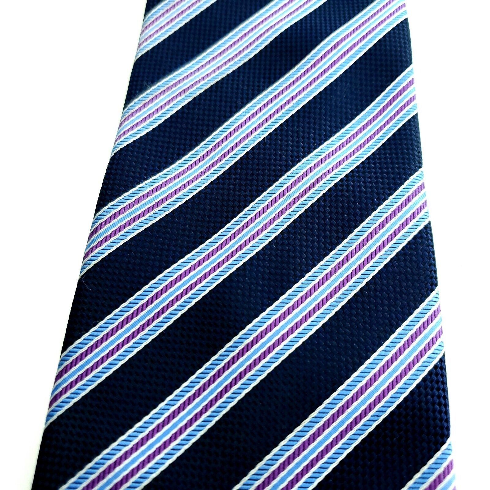 Designer Laurant Bennet Milano Blue Purple Striped Woven Long Silk Ti Size ONE SIZE - 2 Thumbnail