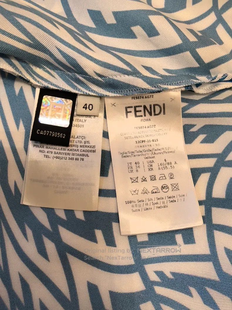 Fendi Fendi Blue and White Geometric Print Short Sleeve Shirt + Size XS / US 0-2 / IT 36-38 - 8 Thumbnail