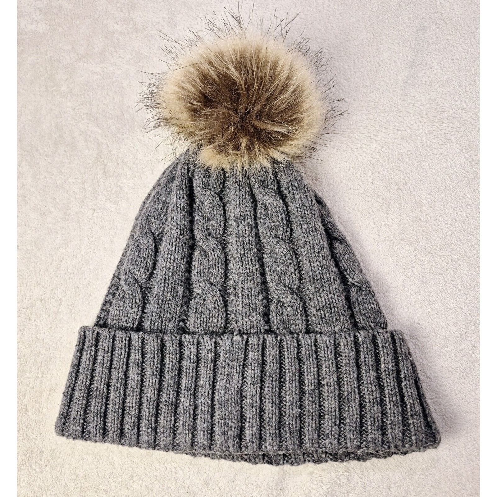 Lauren Ralph Lauren Ralph Lauren Knit Pom Beanie Logo Crest Cuff Hat Gray OSFM Size ONE SIZE - 10 Thumbnail