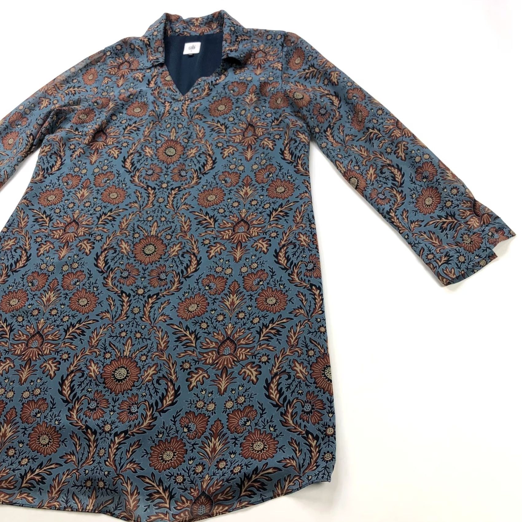 Vintage Cabi Dress Medium Provincial Tunic Shirt All Over Print Blue Brown MINT 3295 Size M / US 6-8 / IT 42-44 - 2 Thumbnail