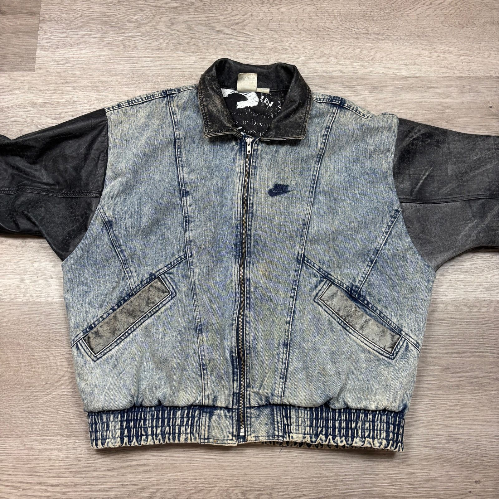 Nike × Vintage VTG 80s 90s Nike Force Denim Leather Bomber Jacket Men's M Size US M / EU 48-50 / 2 - 2 Thumbnail