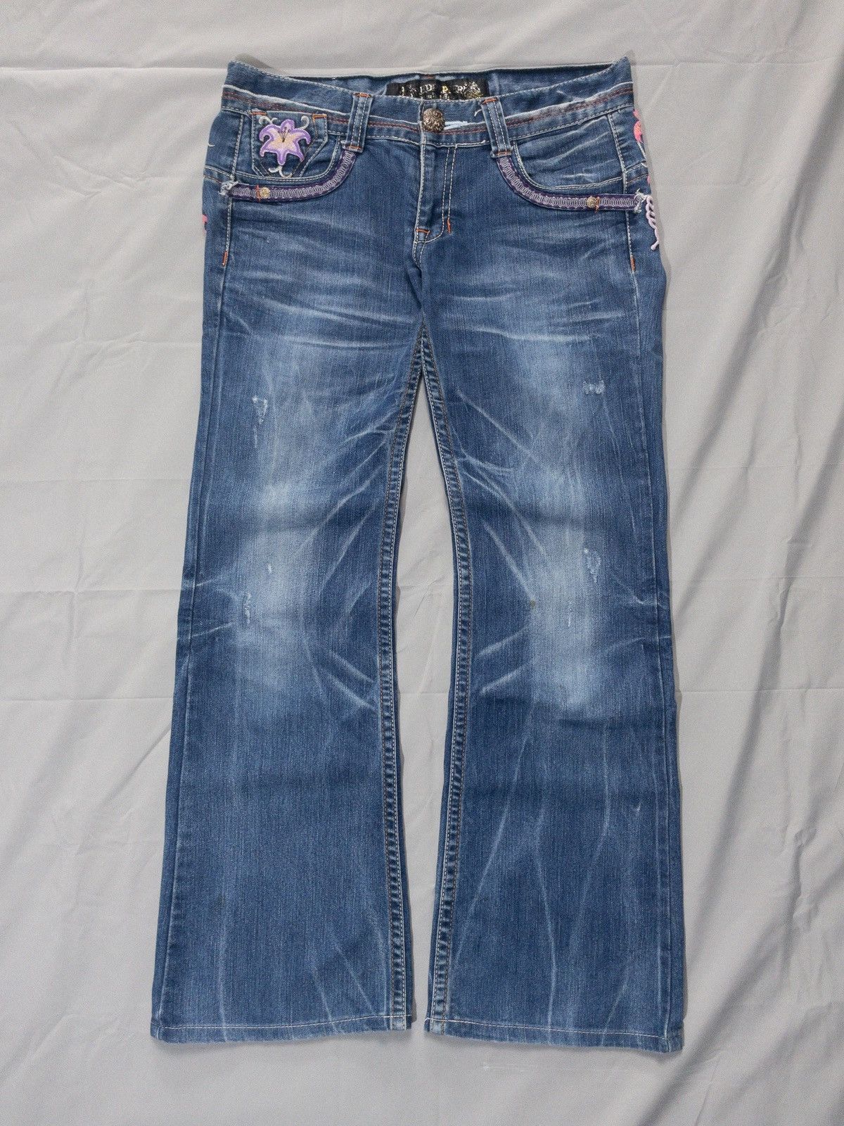 Hysteric Glamour Y2K Red Pepper Flare Jeans Floral Butterfly Embroidery Size 32" / US 10 / IT 46 - 4 Thumbnail