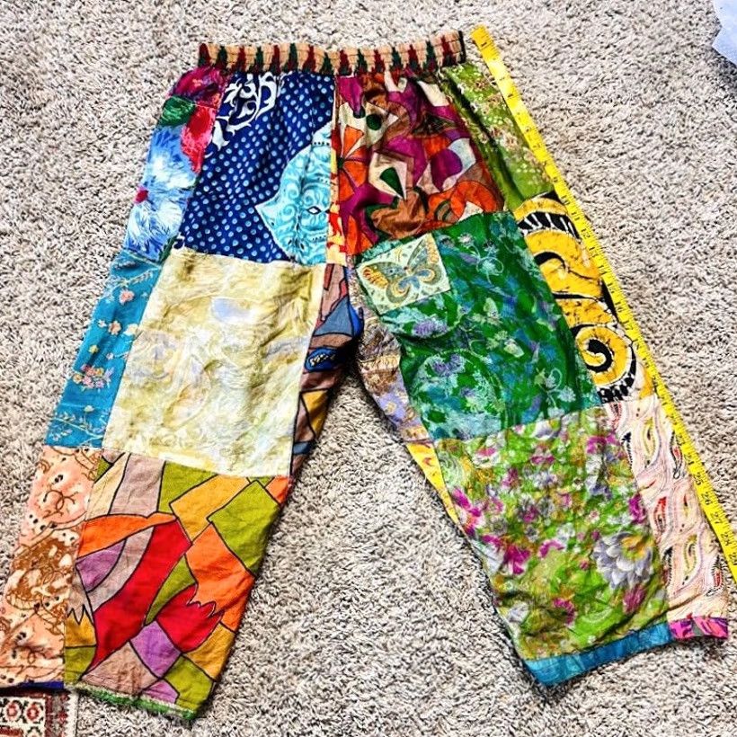 Vintage VINTAGE Pure Silks Sacred Threads Boho Patchwork Wide Leg Pants M/L Blue Women Pants Size 32" / US 10 / IT 46 - 3 Thumbnail