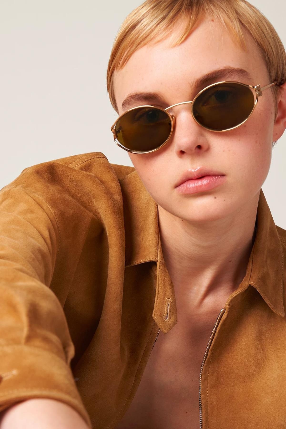 Miu Miu Women Sunglasses Brass Gold Dark Brown Oval MU52YS 7OE01T BRAND NEW Miu Miu MIU MIU MU 52YS 7OE01T SUNGLASSES BRASS GOLD | Grailed main image 4
