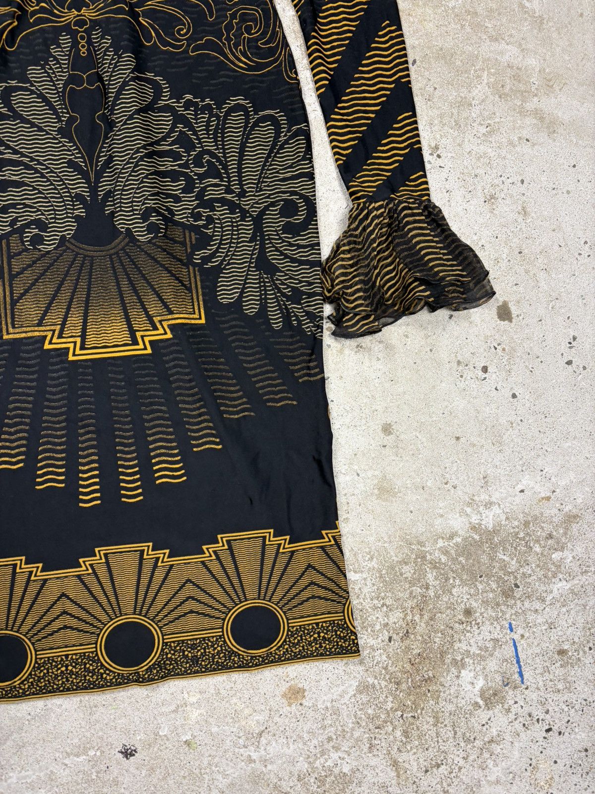 Roberto Cavalli Roberto Cavalli 2007 Gold & Black Printed Ruched Dress Size XS / US 0-2 / IT 36-38 - 4 Thumbnail