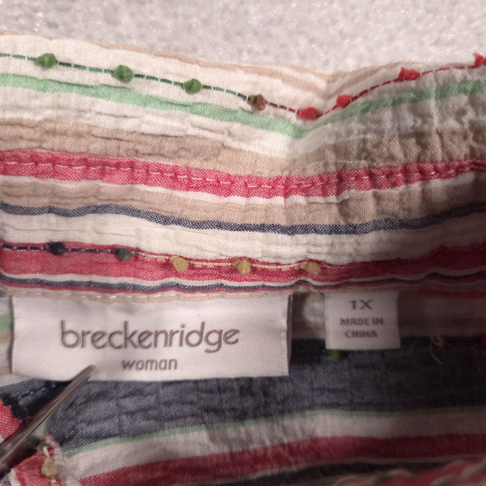 Vintage Breckenridge Shirt Womens 1X Multi Stripe Button Front Roll Tab 3/4 Sleeve Top Size XL / US 12-14 / IT 48-50 - 5 Thumbnail