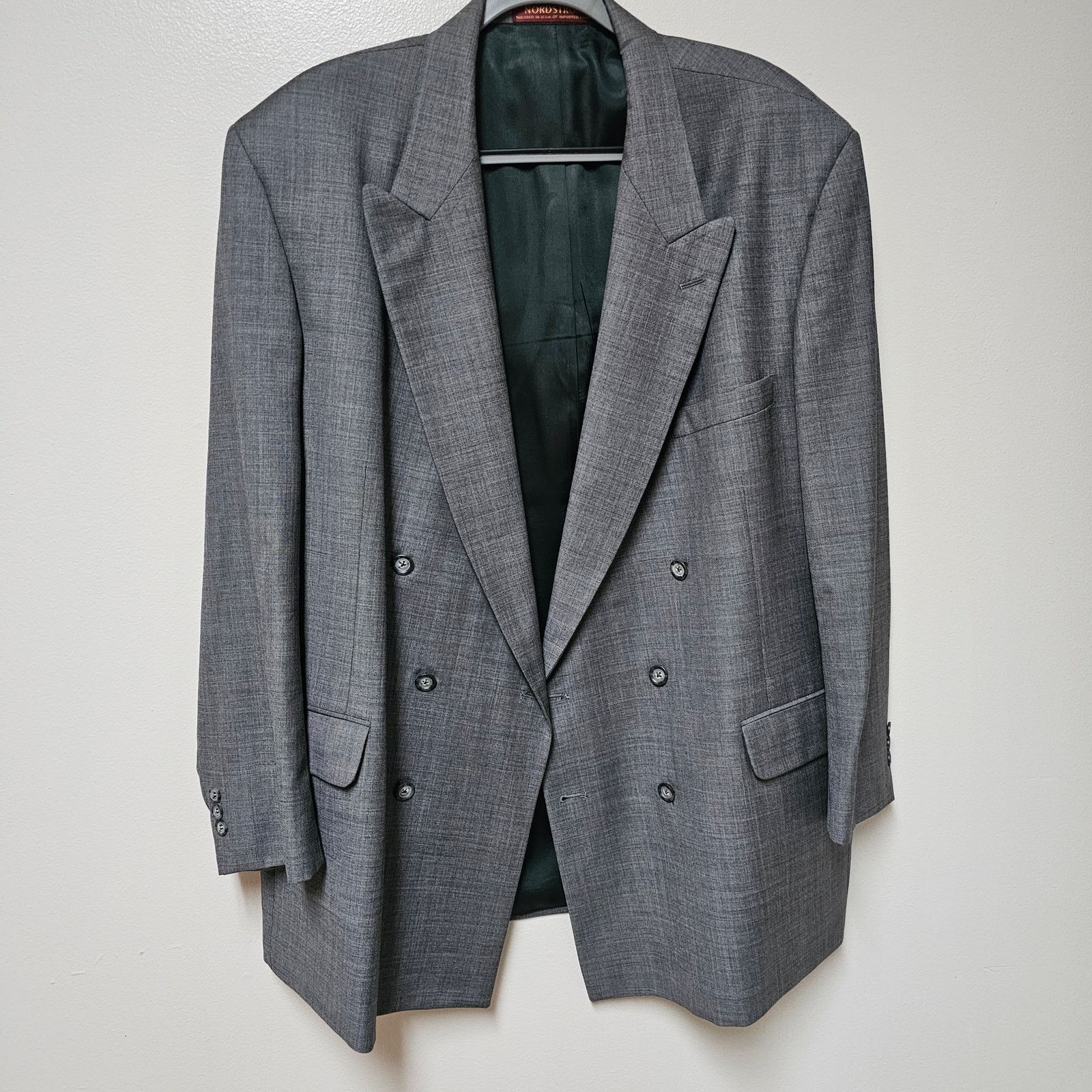 Nordstrom Nordstom Doubl Breasted Gray Tweed Mens Jacket 100% Wool 40L Size 40L - 2 Thumbnail