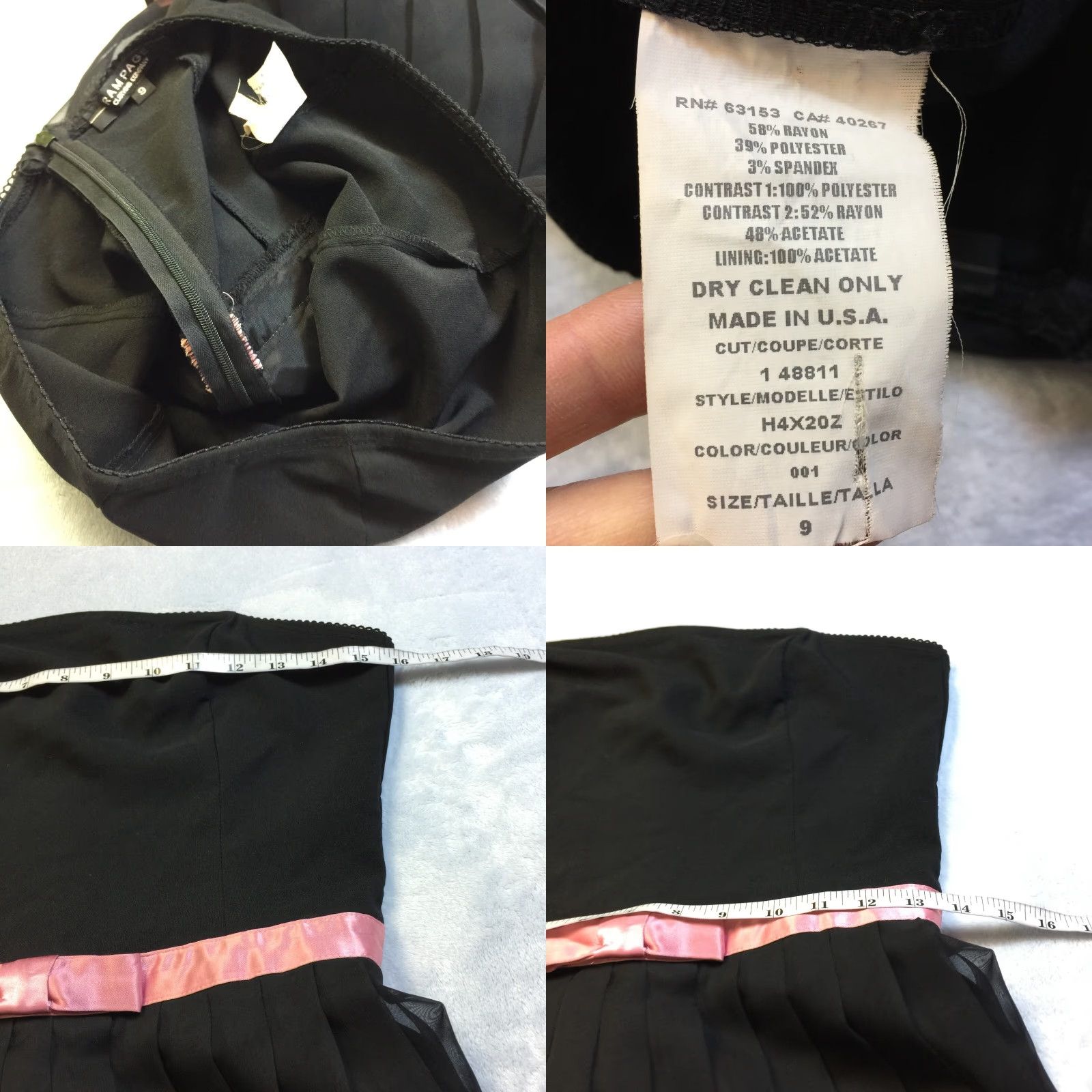 VINTAGE Rampage Strapless Fit & Flare Dress WOMAN Size 9 Black Pink Pleated Y2K 80s 90s Dress