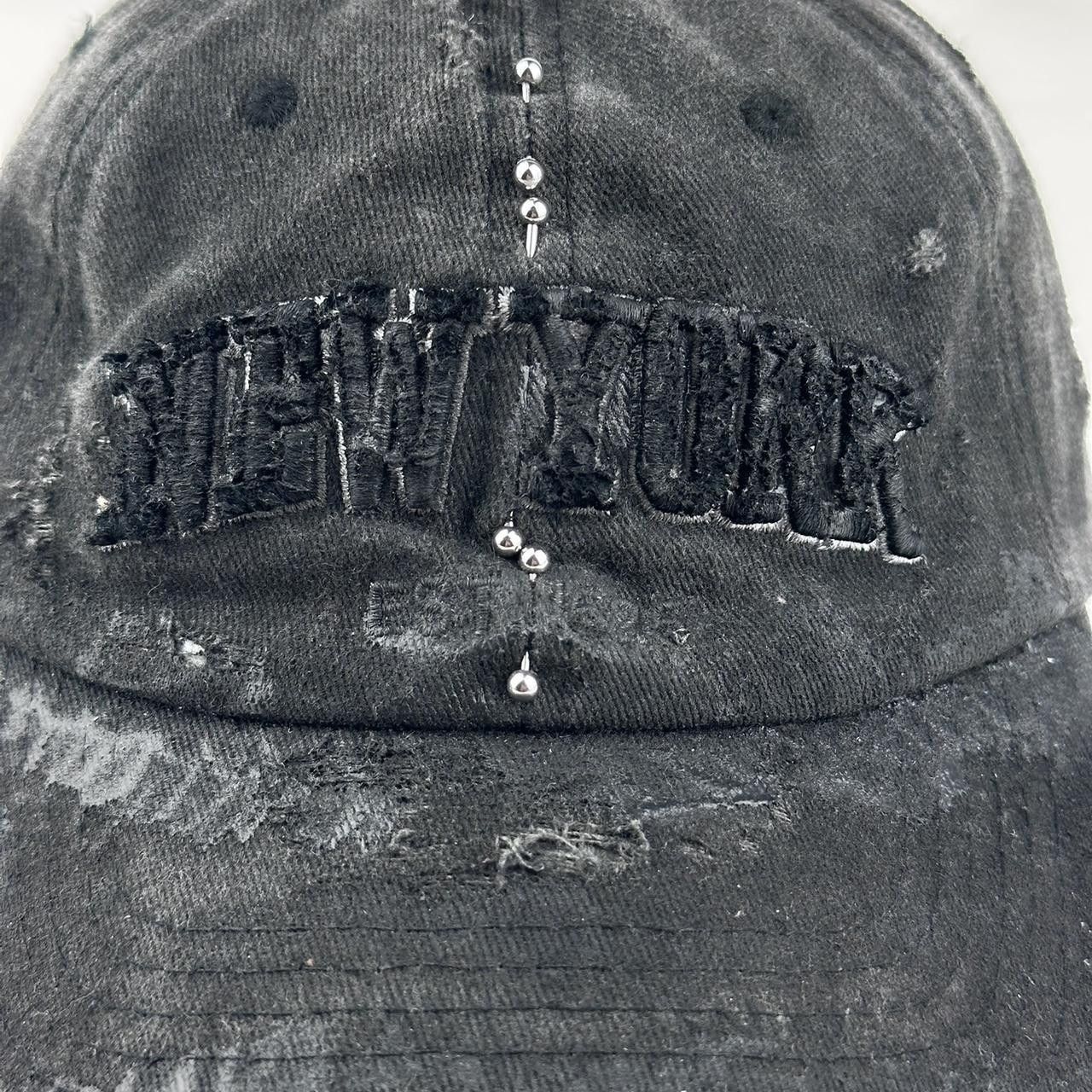 Other ASTROBOI* 'Kinky' NYC Black Distressed Pierced .5 Visor Hat Size ONE SIZE - 2 Thumbnail