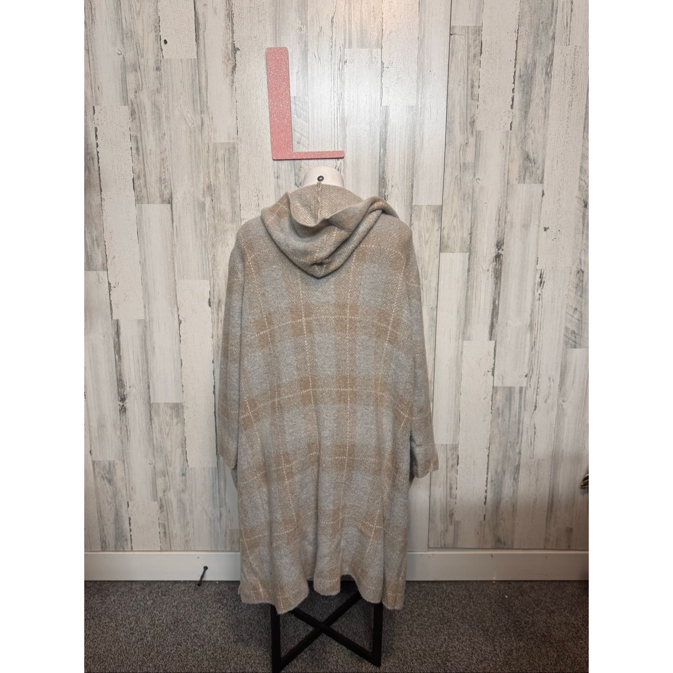 Joseph Joseph Beige Plaid Open Front Hooded Long Cardigan Sweater Coat L Women’s Cozy Soft Pockets Size L / US 10 / IT 46 - 3 Thumbnail