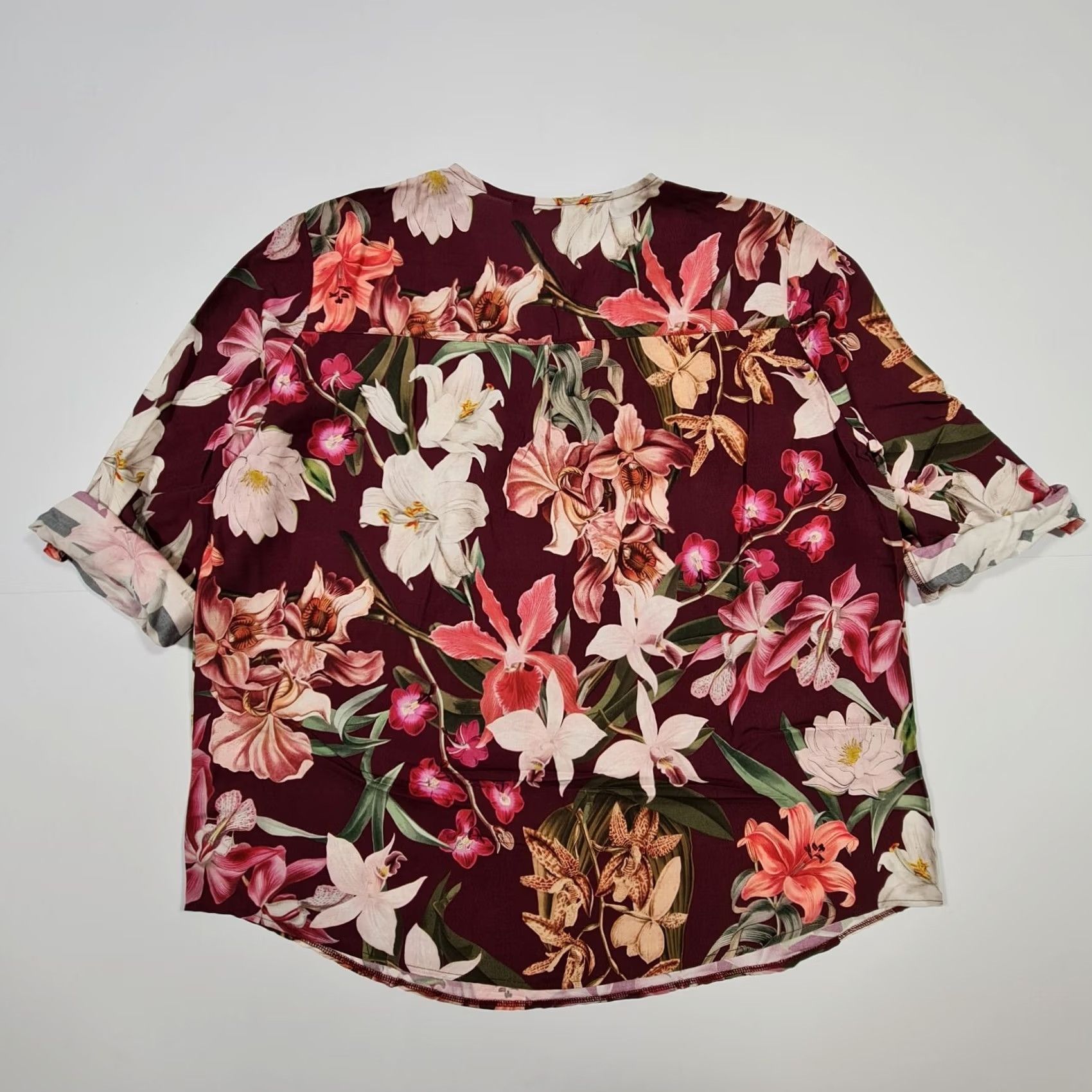 CO Betty & Co Blouse Burgundy Red 16 UK Floral 3/4 Sleeves V-Neck Logo Jersey Viscose Womens Blouse Size XXL / US 16-18 / IT 52-54 - 6 Thumbnail