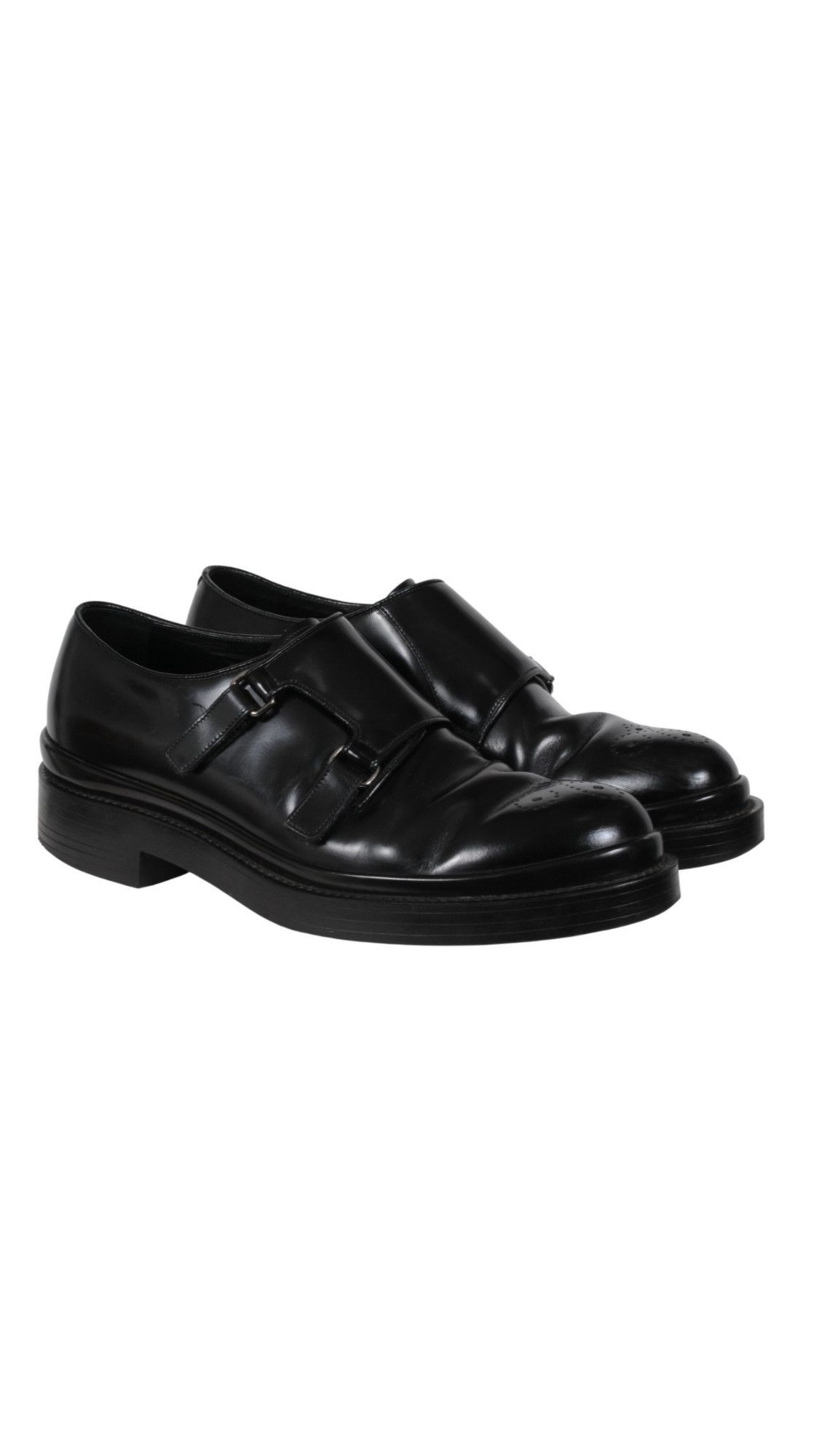 Prada Double Monk Straps Medallion Toe Black - 02621 Size US 9.5 / EU 42-43 - 16 Thumbnail