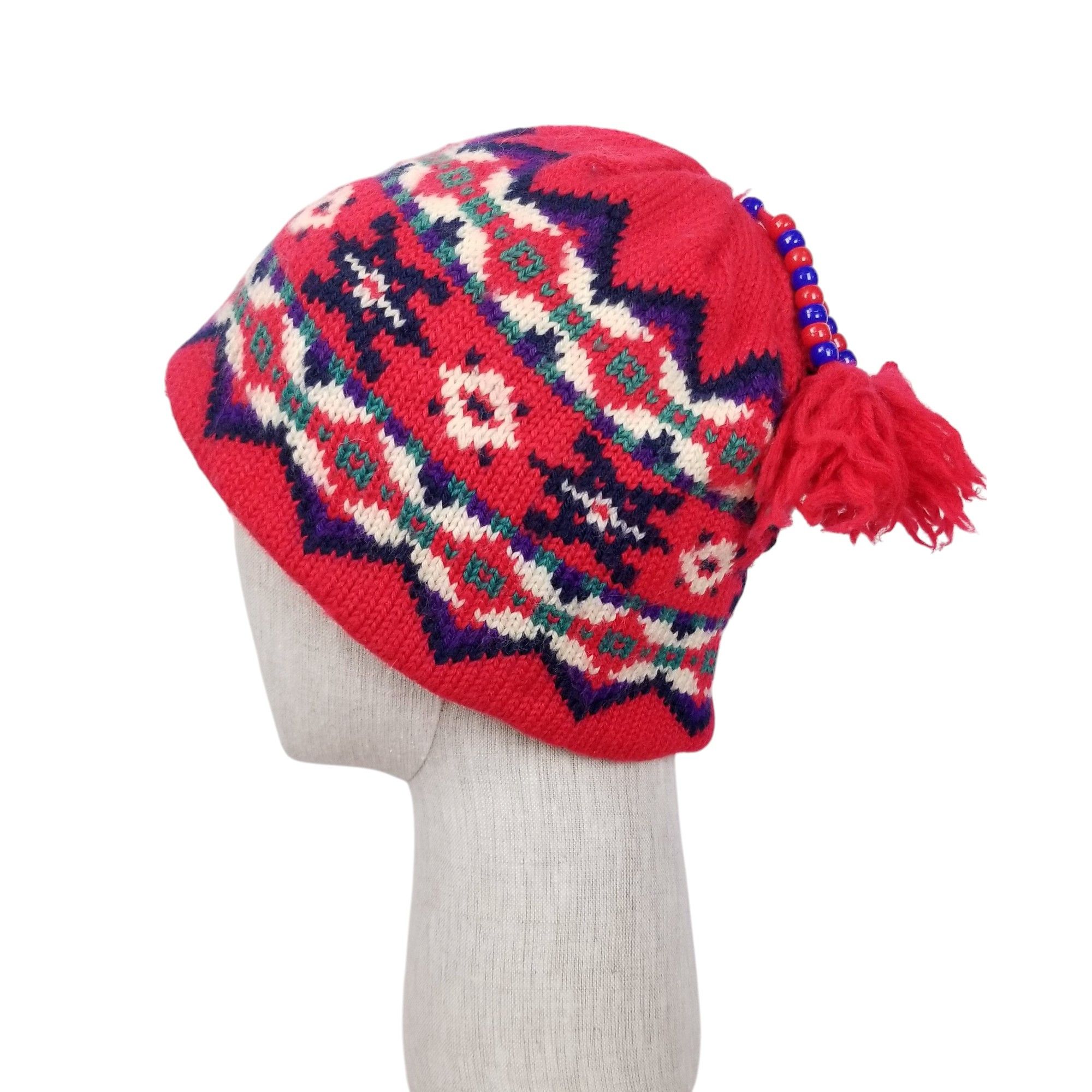 Other Merkley 100% Wool Patterned Beanie Beaded Pom Pom Tassel Size ONE SIZE - 1 Thumbnail