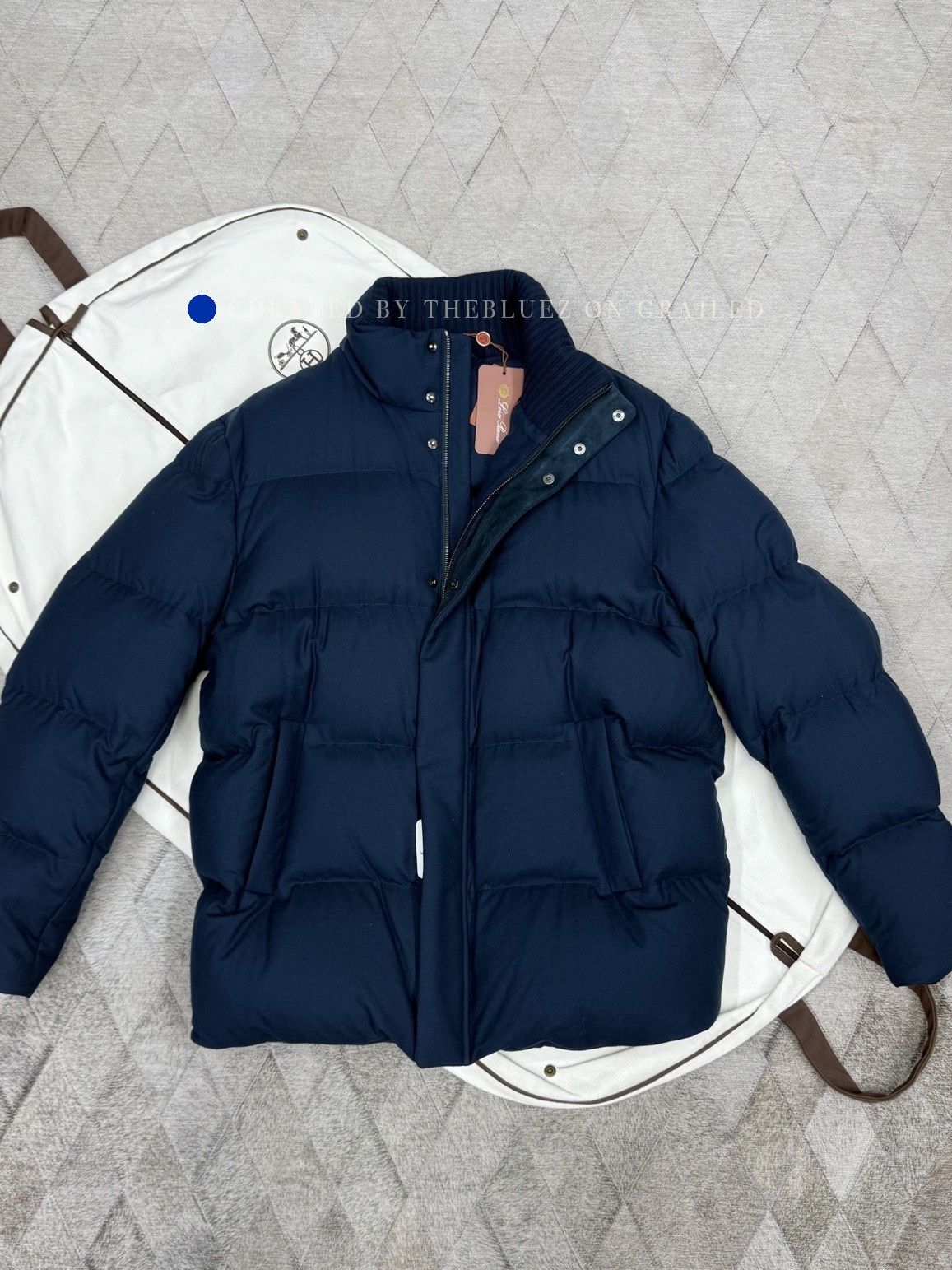 Loro Piana Blue Quilted Puffer Jacket with Ribbed Collar - Size L Size US L / EU 52-54 / 3 - 1 Thumbnail