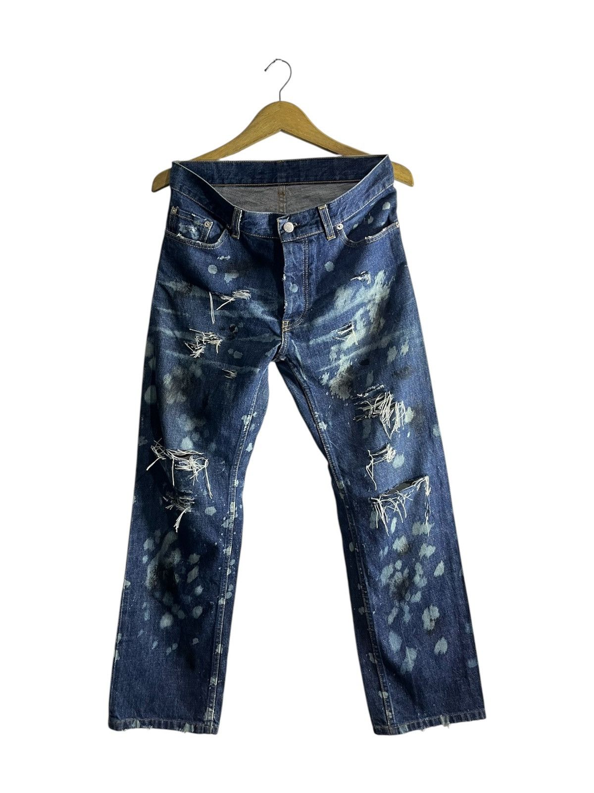 Helmut Lang Helmut lang paint acid distressed raw denim Size US 31 - 1 Thumbnail