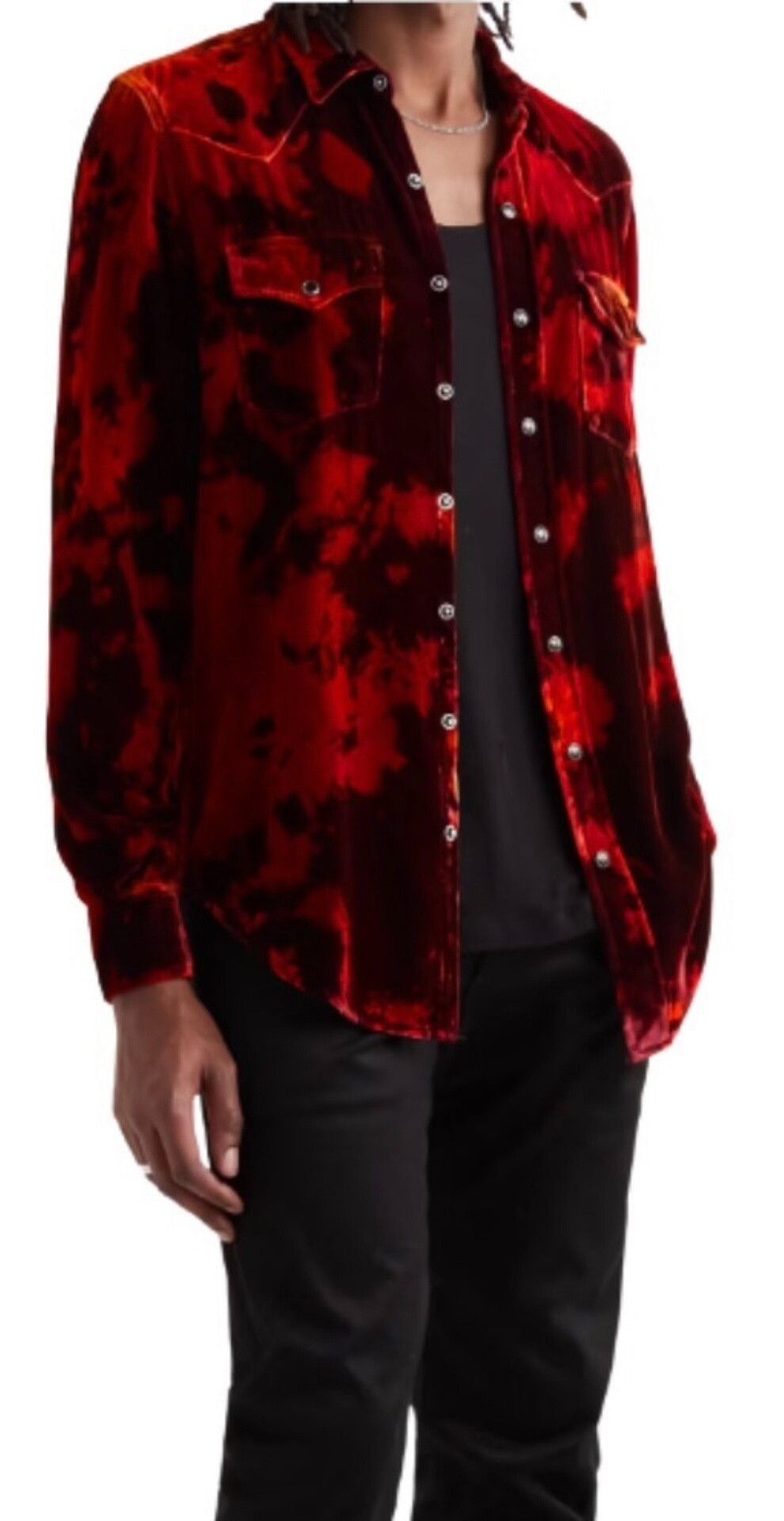Saint Laurent Paris Saint Laurent Red Tie-Dye Velvet Western Shirt Size US M / EU 48-50 / 2 - 1 Thumbnail