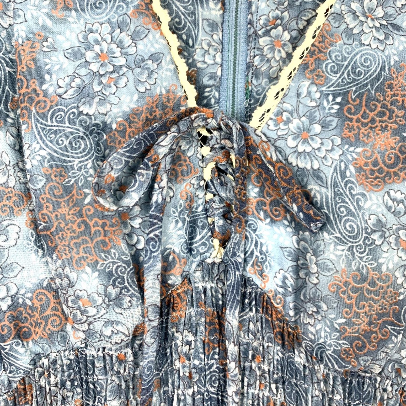 Vintage VINTAGE 70s Candi Jones California Bohemian Prairie Cottage Maxi Dress Paisley Blue 5 Womens Size S / US 4 / IT 40 - 4 Thumbnail