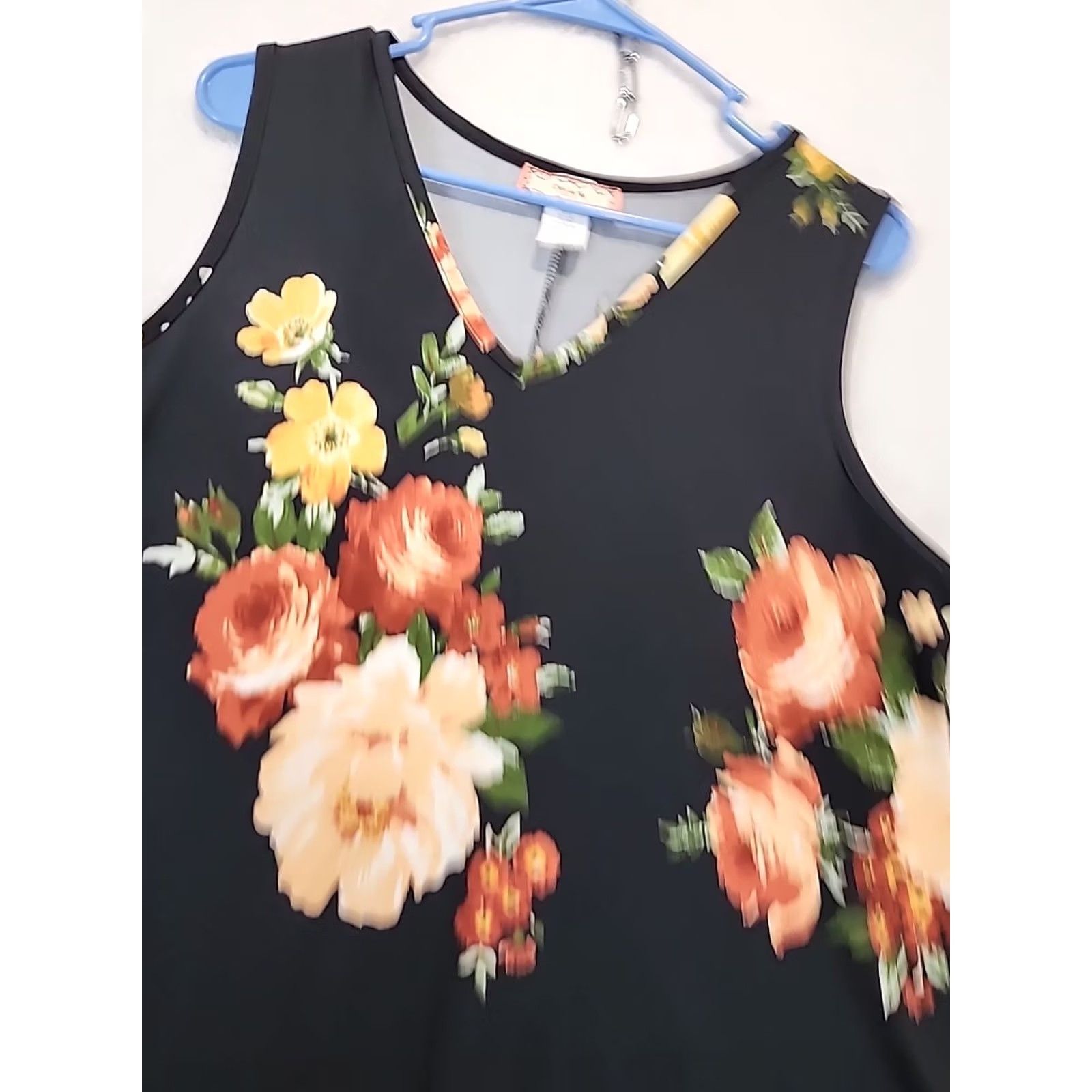 Vintage VINTAGE C'est La Vie Tank Top Women XL Black Floral A Line Swing Tunic V-Neck Shirt Size XL / US 12-14 / IT 48-50 - 4 Thumbnail