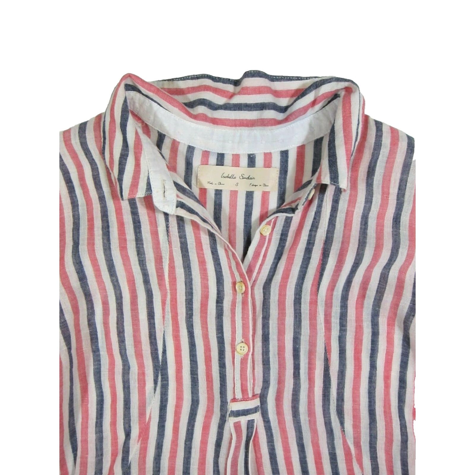 Anthropologie Isabella Sinclair Anthropologie Blouse Top 3/4 Sleeve Stripe Linen Pink Blue S Womens Regular Short Sleeve Pink Stripe 20s 30s 40s 50s 60s 70s 80s 90s Size S / US 4 / IT 40 - 4 Thumbnail