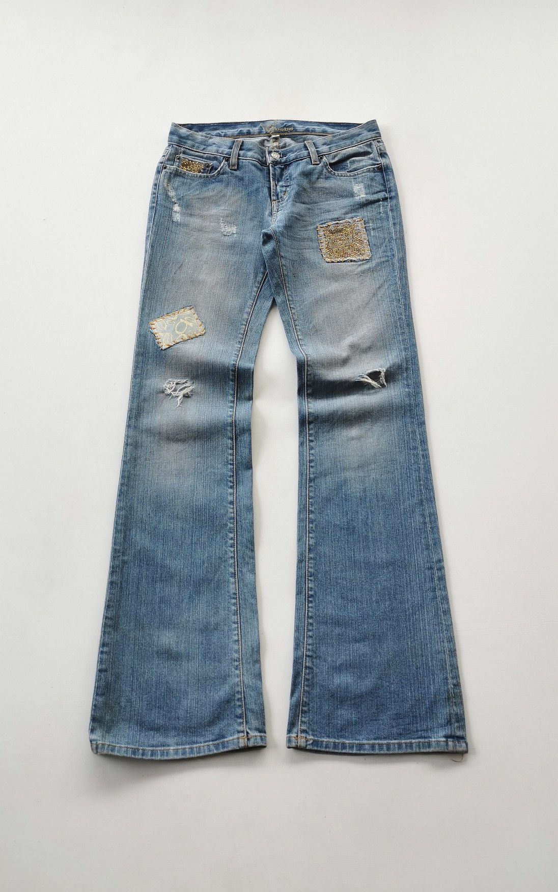 Bebe Bootcut Bebe Carmen RS Patch Distressed Jeans 30/35 Size 30" / US 8 / IT 44 - 1 Thumbnail