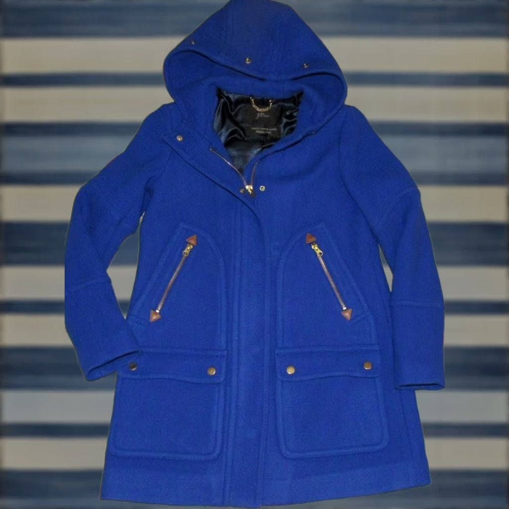 Vintage J CREW Royal Blue Nello Gori Wool Blend Stadium Cloth Hooded Coat Jacket 0 Size XS / US 0-2 / IT 36-38 - 1 Thumbnail