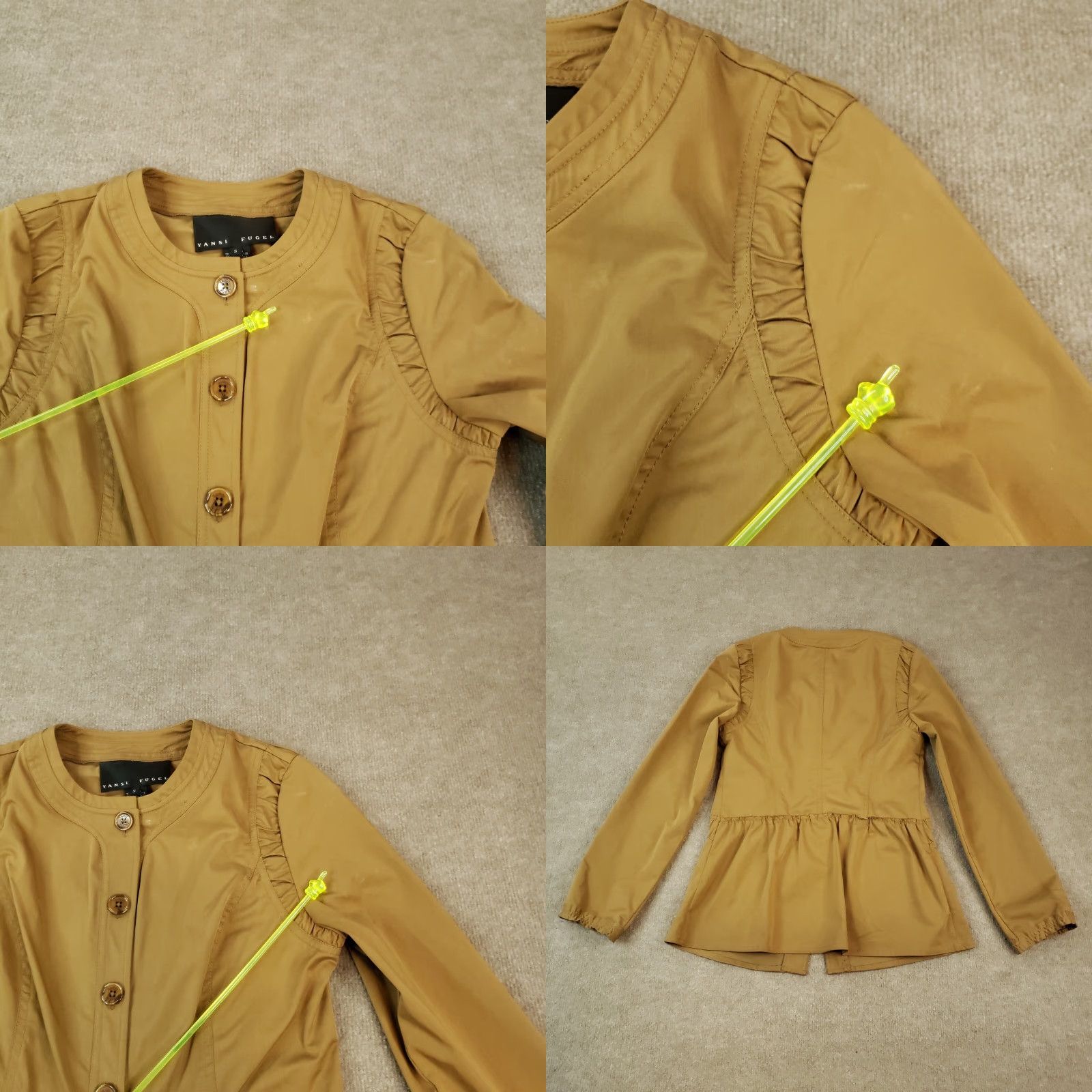 Vintage Yansi Fugel Coat Womens S Brown Pockets Button Front Casual Z Ruffles Size S / US 4 / IT 40 - 8 Thumbnail