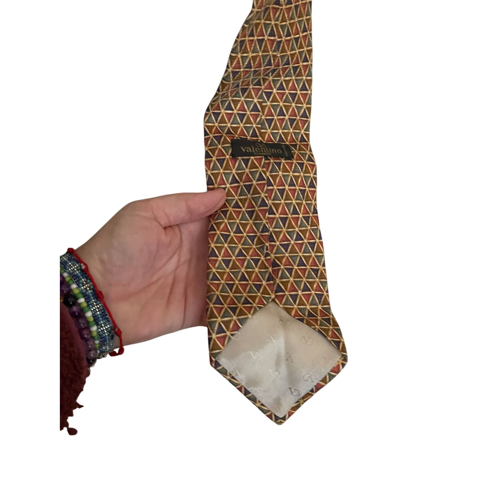 Valentino Valentino Cravate Geometric Designer Tie 100% Silk Multicolo Size ONE SIZE - 4 Thumbnail