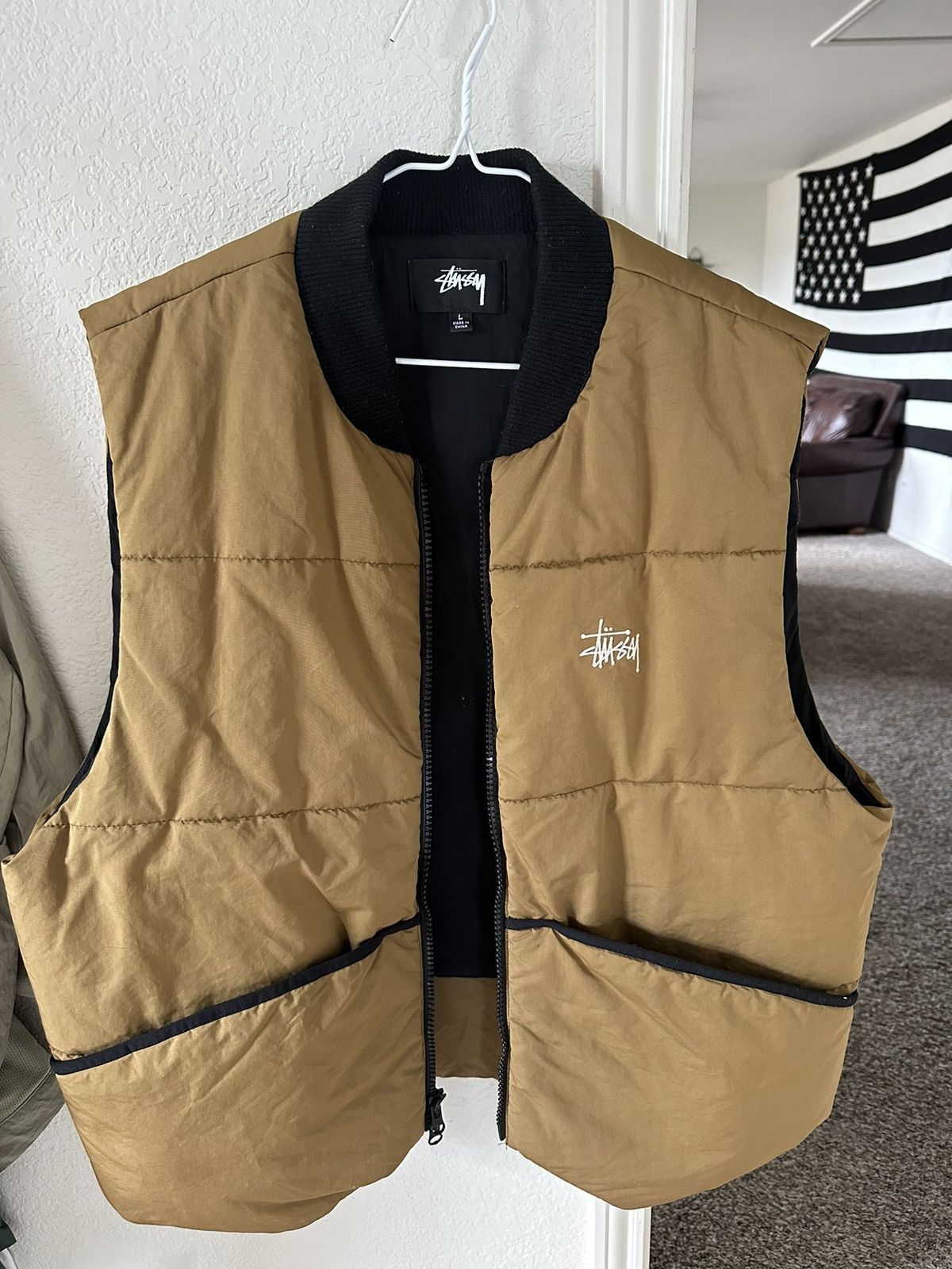 image of Stussy Tan Puffy Vest, Men's (Size Large)