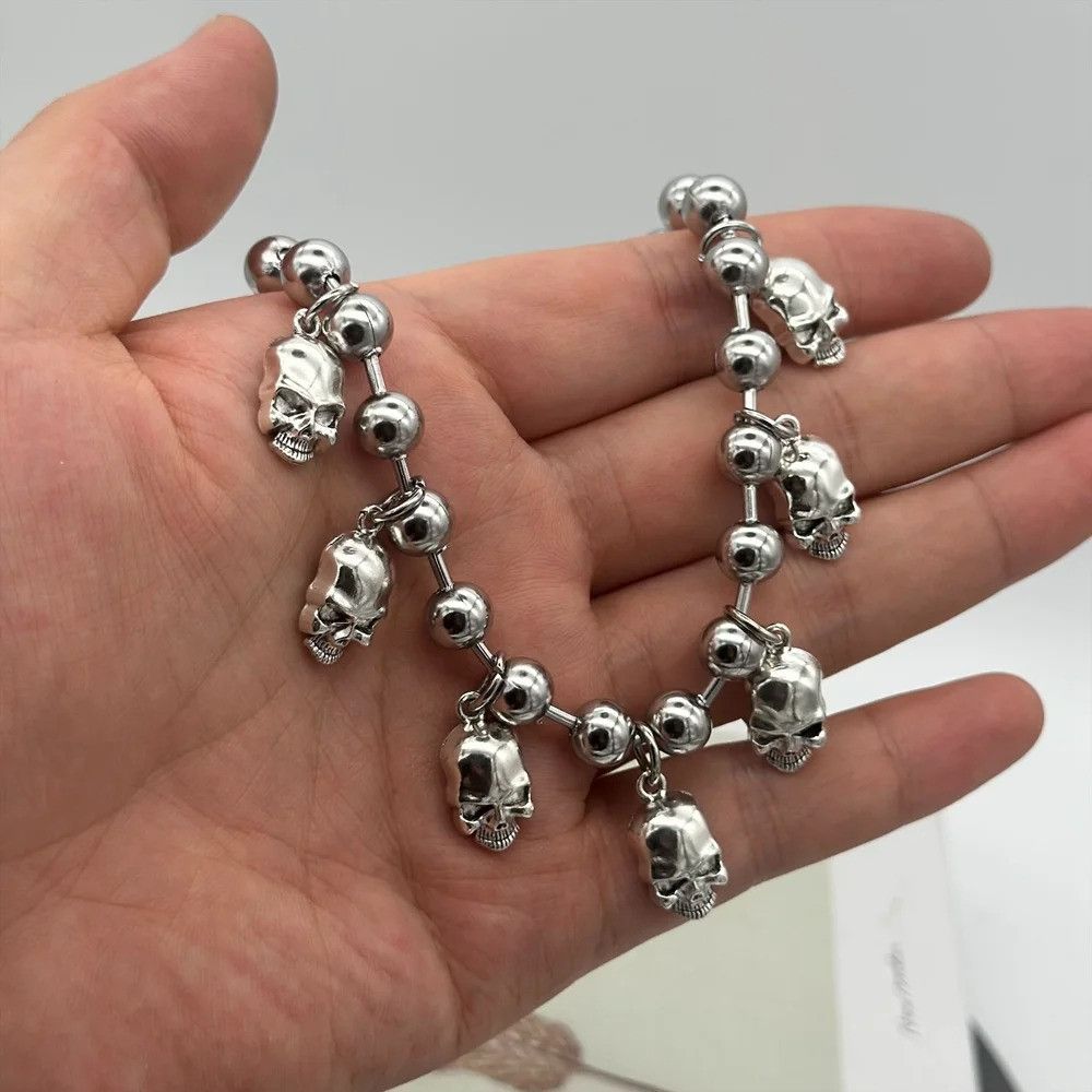 Vintage Aesthetic Ball Chain Skull Charm Necklace Size ONE SIZE - 1 Thumbnail
