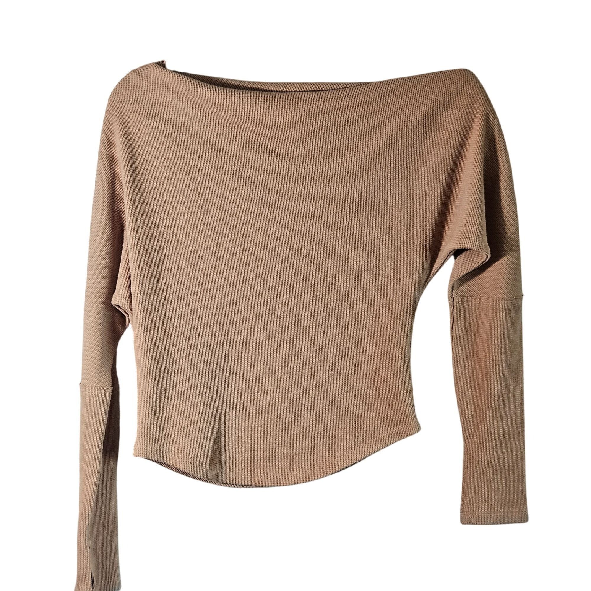 Other FP Women Asymmetrical Off Shoulder Casual Top XS Beige Waffl Size XS / US 0-2 / IT 36-38 - 2 Thumbnail