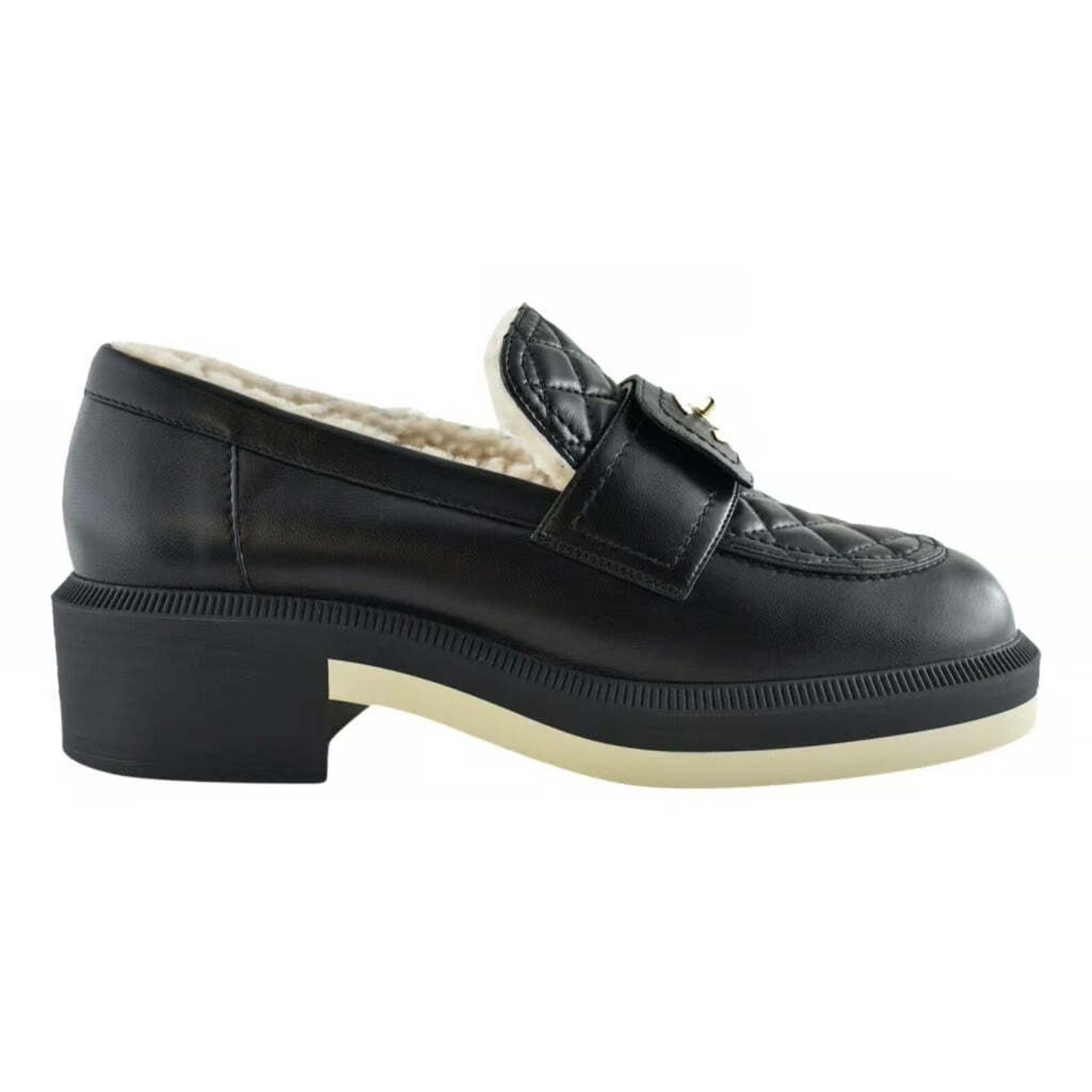 Chanel 21B Quilted Turnlock CC Shearling Fur Mule Flat Loafer 42 Size US 12 / IT 42 - 1 Thumbnail