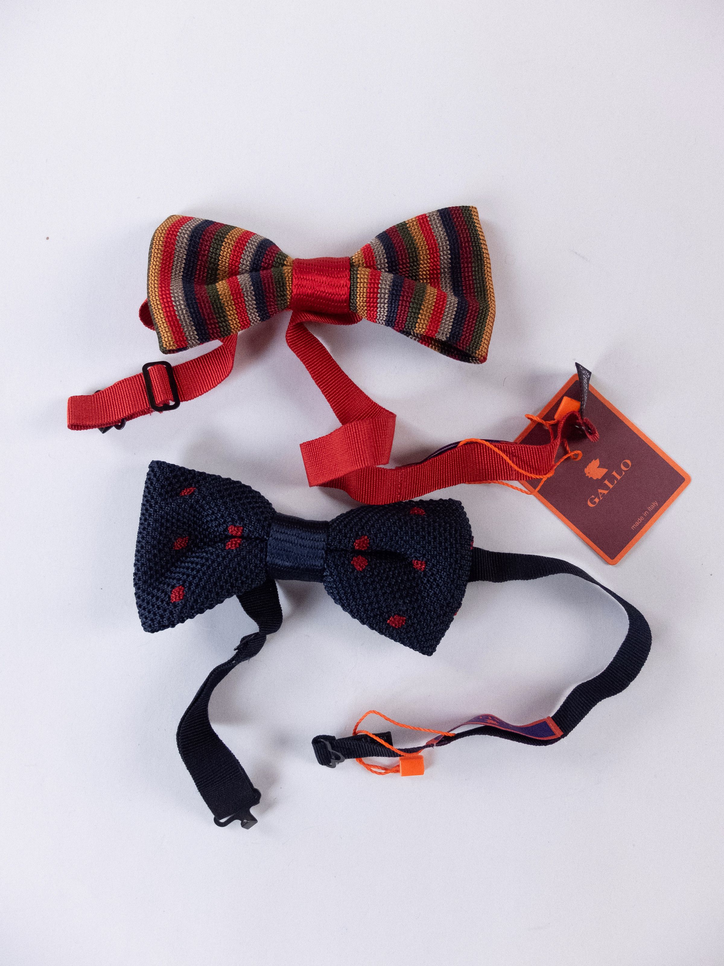 Other 2 x GALLO navy polka dots & colorful stripe silk bow ties Size ONE SIZE - 1 Thumbnail