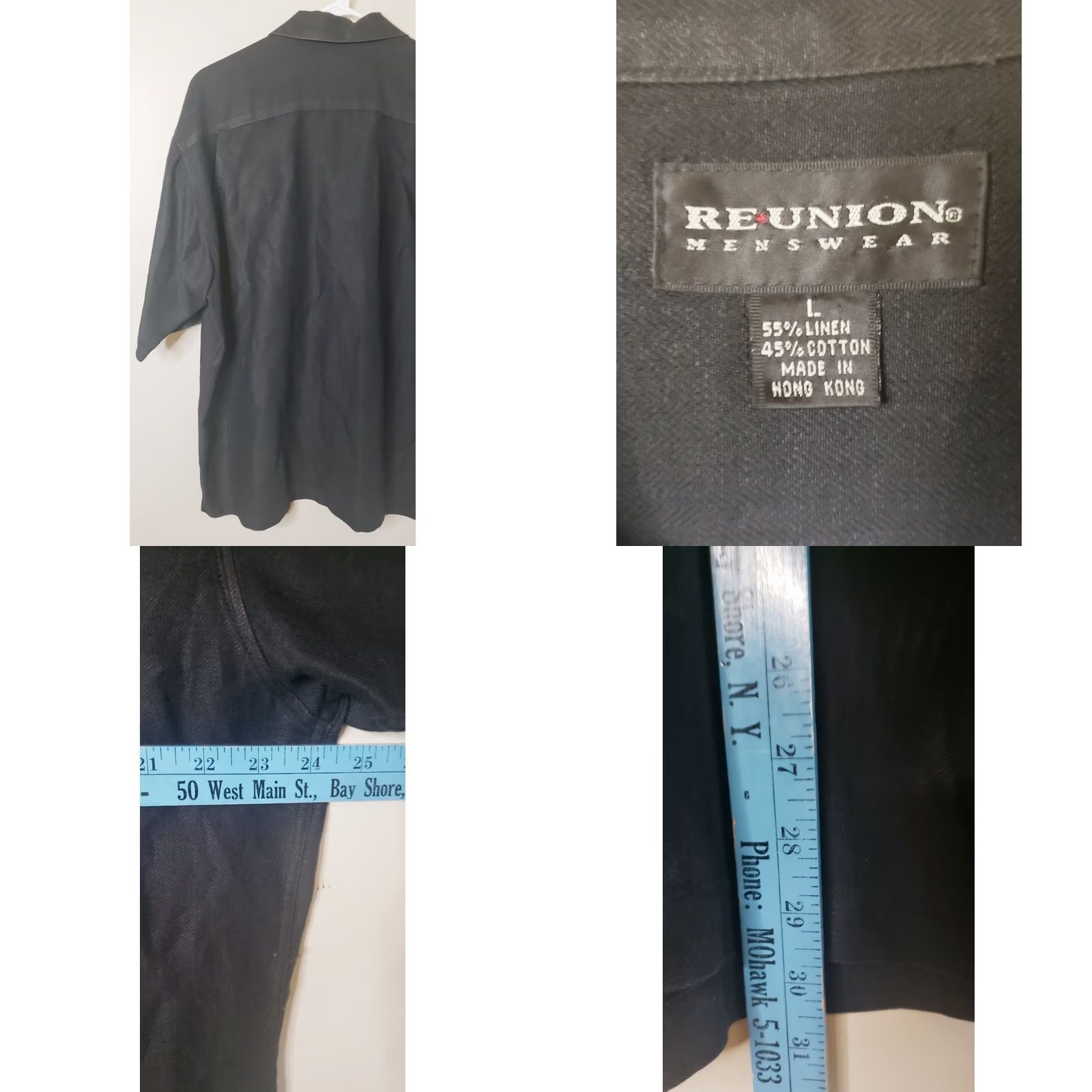 Vintage Reunion Menswear Shirt Mens L Black Button Front Short Sleeve Linen Blend Men Size US 33 - 8 Thumbnail