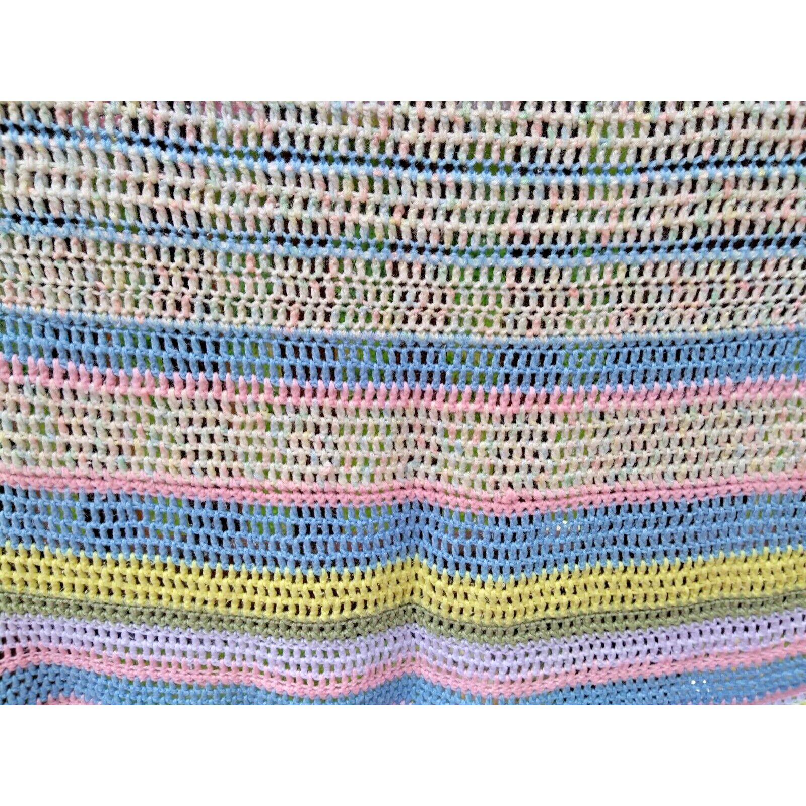 Handmade Crocheted Pastel Baby Blanket Large 50" x 70" Bed Lap Cover Size ONE SIZE - 3 Thumbnail