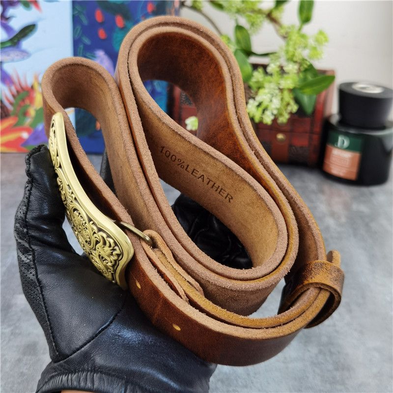 Japanese Brand × Leather Carving Flower Brass Belt Size ONE SIZE - 4 Thumbnail
