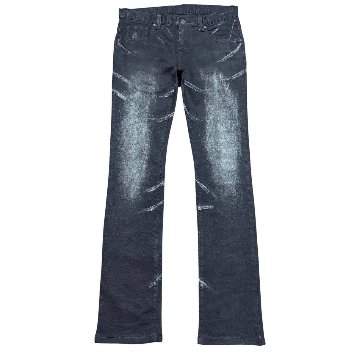 Tornado Mart Tornado Mart Black Whisker Denim Low Flare Jeans Size US 29 - 1 Thumbnail
