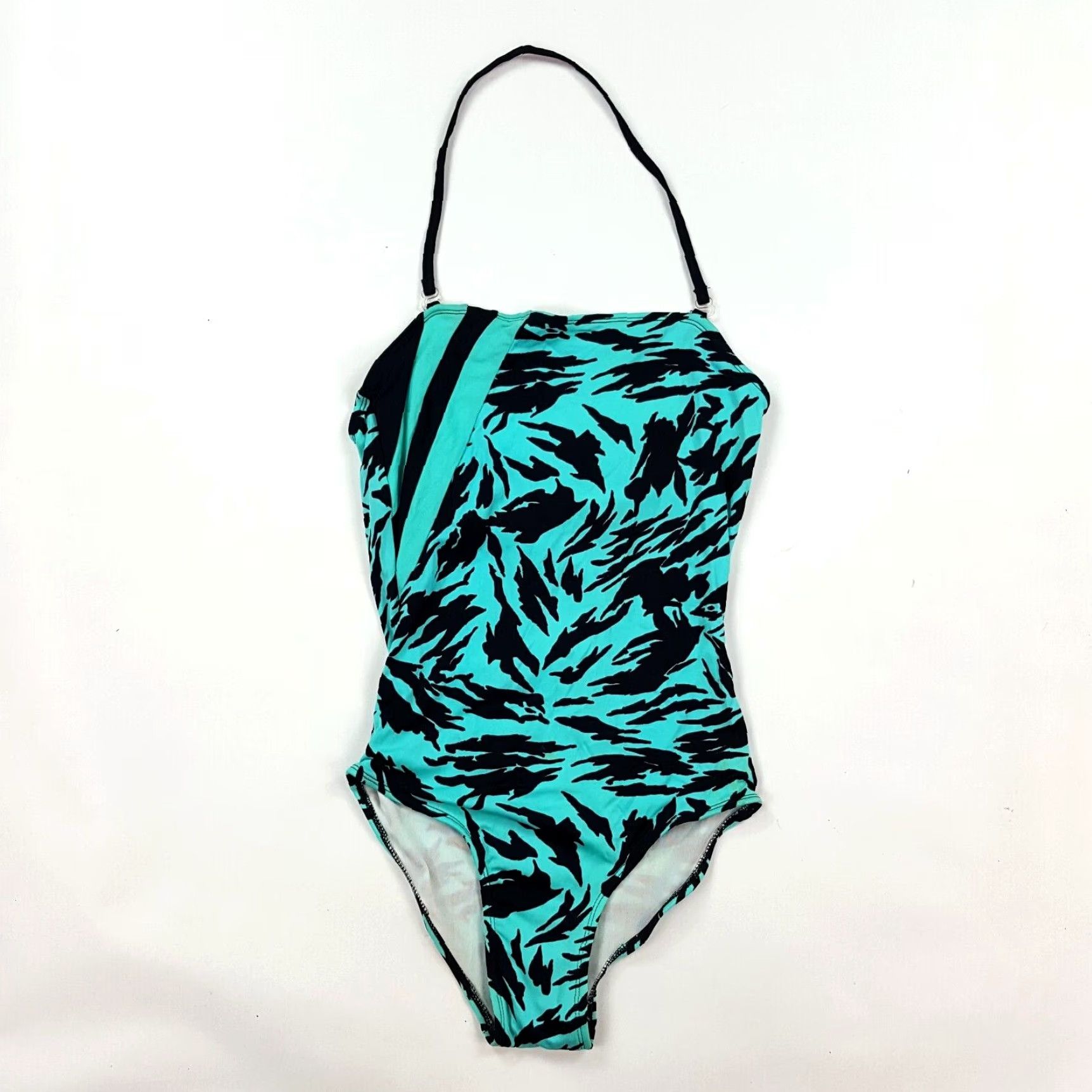 Vintage VTG 80s Cyan Tiger Halter Women's Size S One Piece Bikini Swim Suit Blue Retro SunJoy Size S / US 4 / IT 40 - 2 Thumbnail