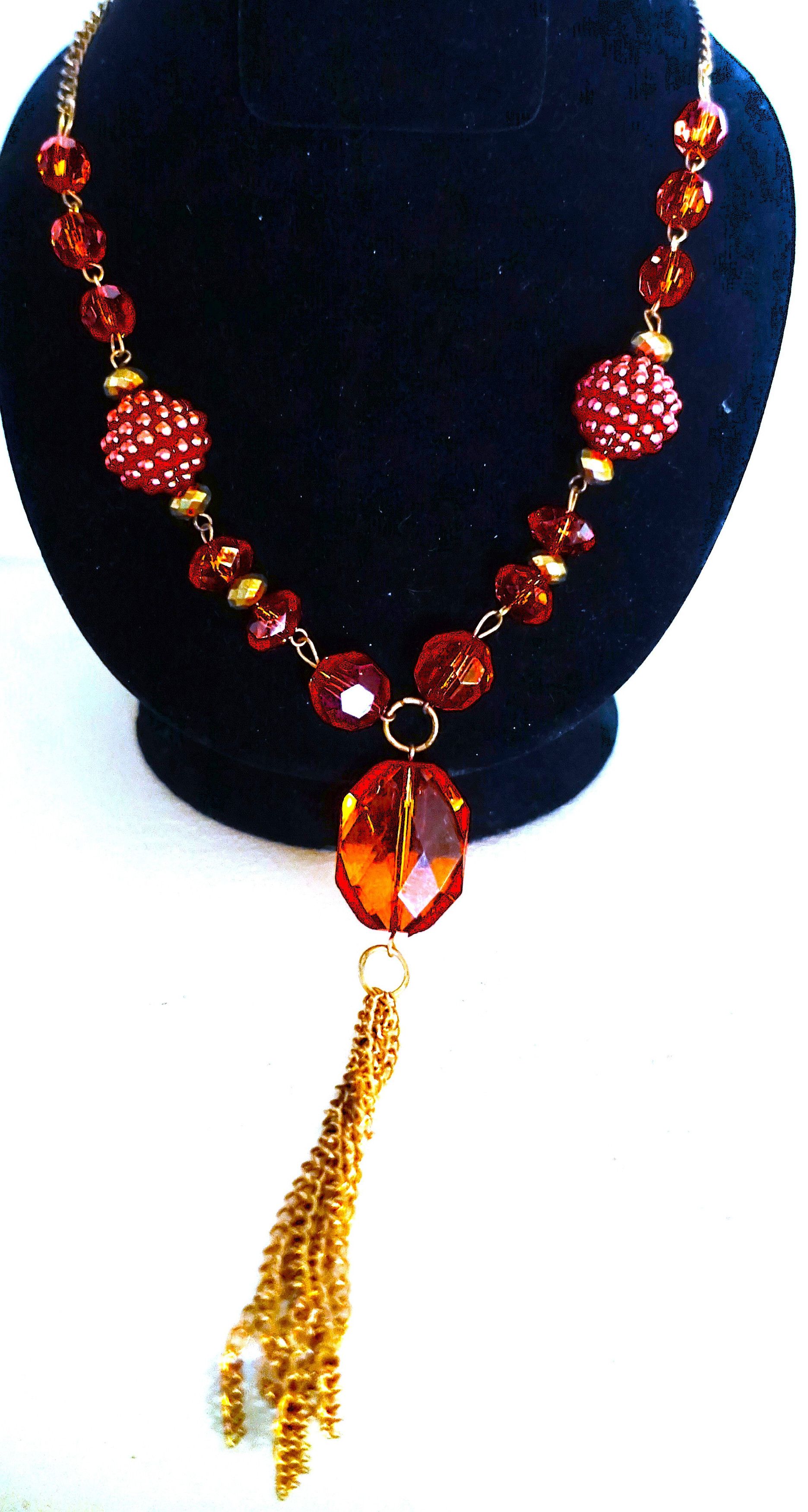 Vintage Gold Tone Amber Drop Beaded Necklace Size ONE SIZE - 3 Thumbnail