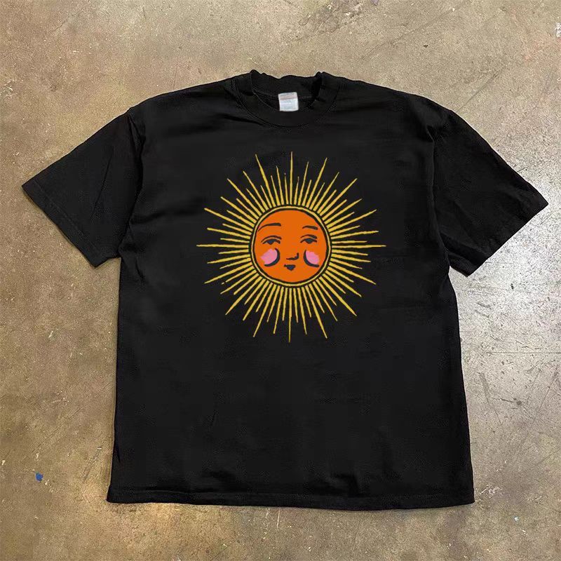 Japanese Brand Black Loose Sun Face Printed Short Sleeve T-Shirt Size US S / EU 44-46 / 1 - 1 Thumbnail