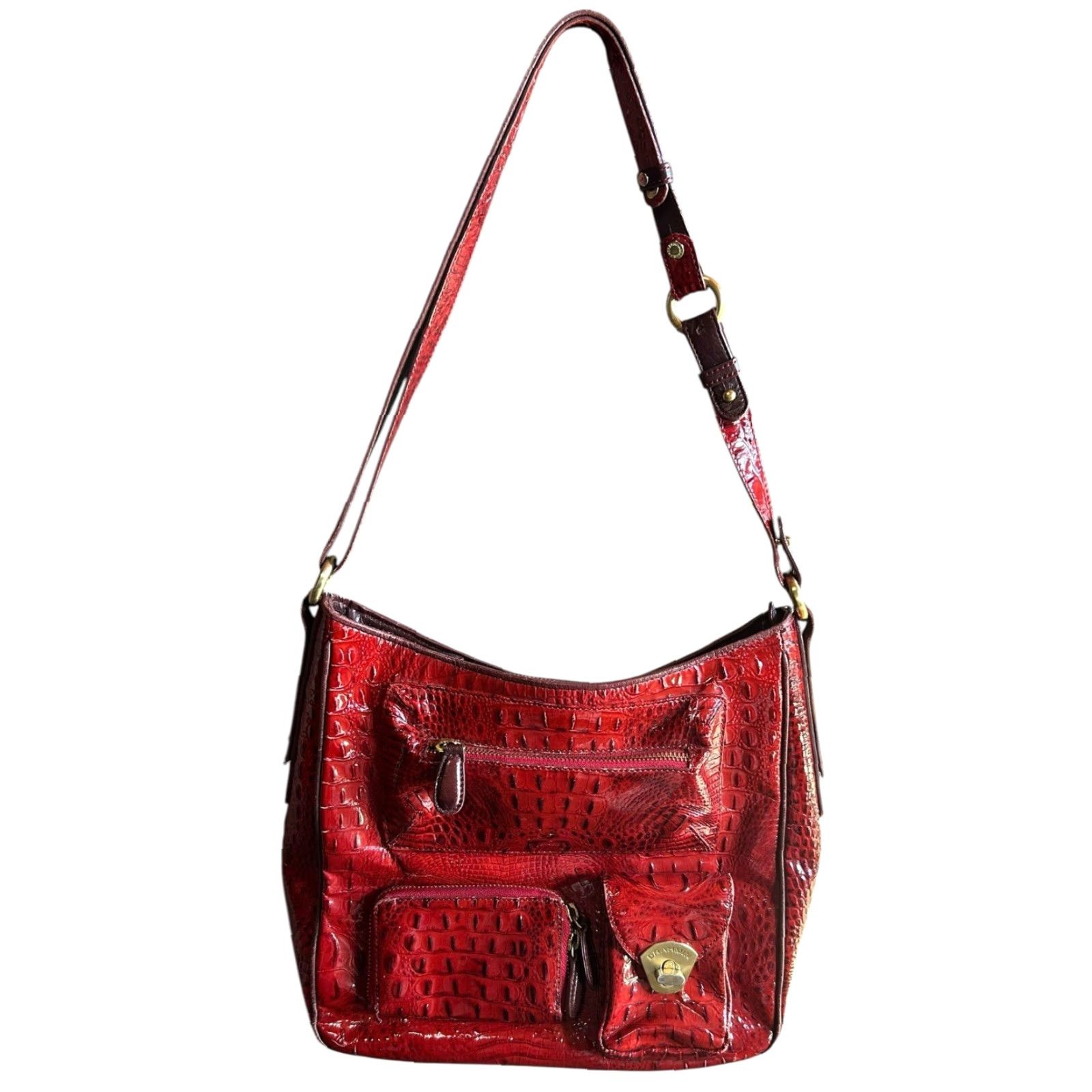 BRAHMIN Brahmin Red Croc Shoulder Bag Purse Pockets Large Women’s Read Crossbody Vintage Read Size ONE SIZE - 2 Thumbnail