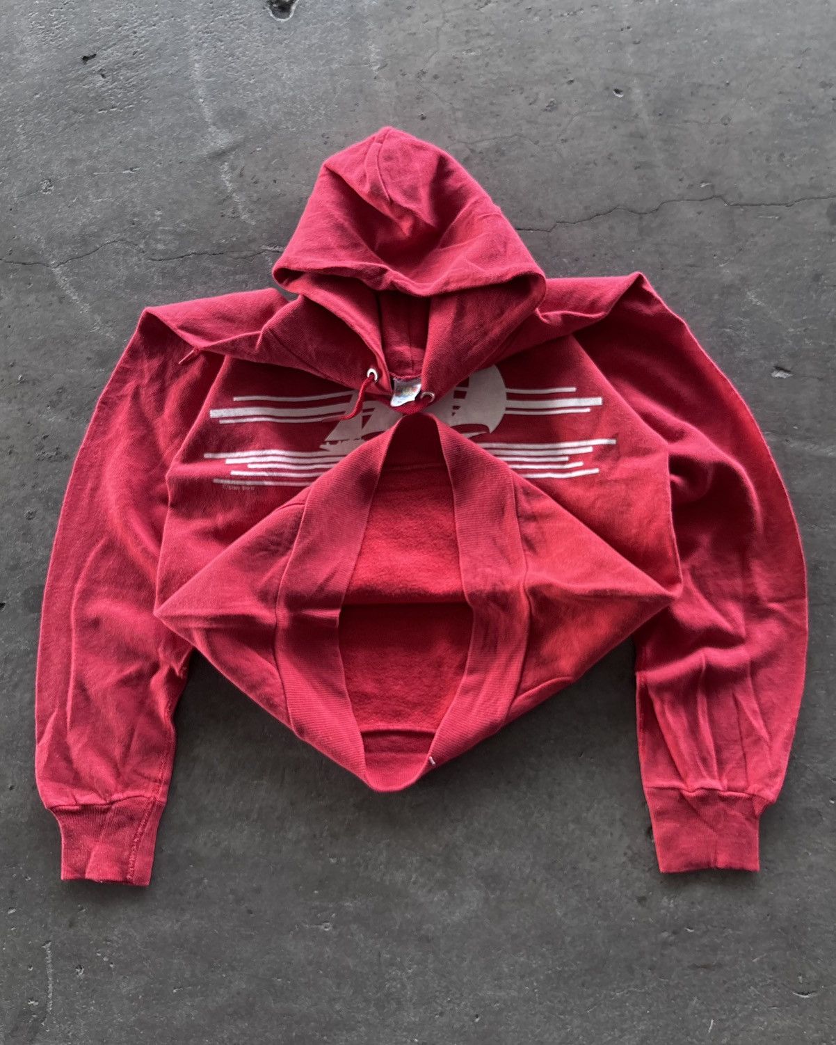 Vintage 80s Crazy Shirt Faded Red Raglan Hoodie Size US M / EU 48-50 / 2 - 4 Thumbnail