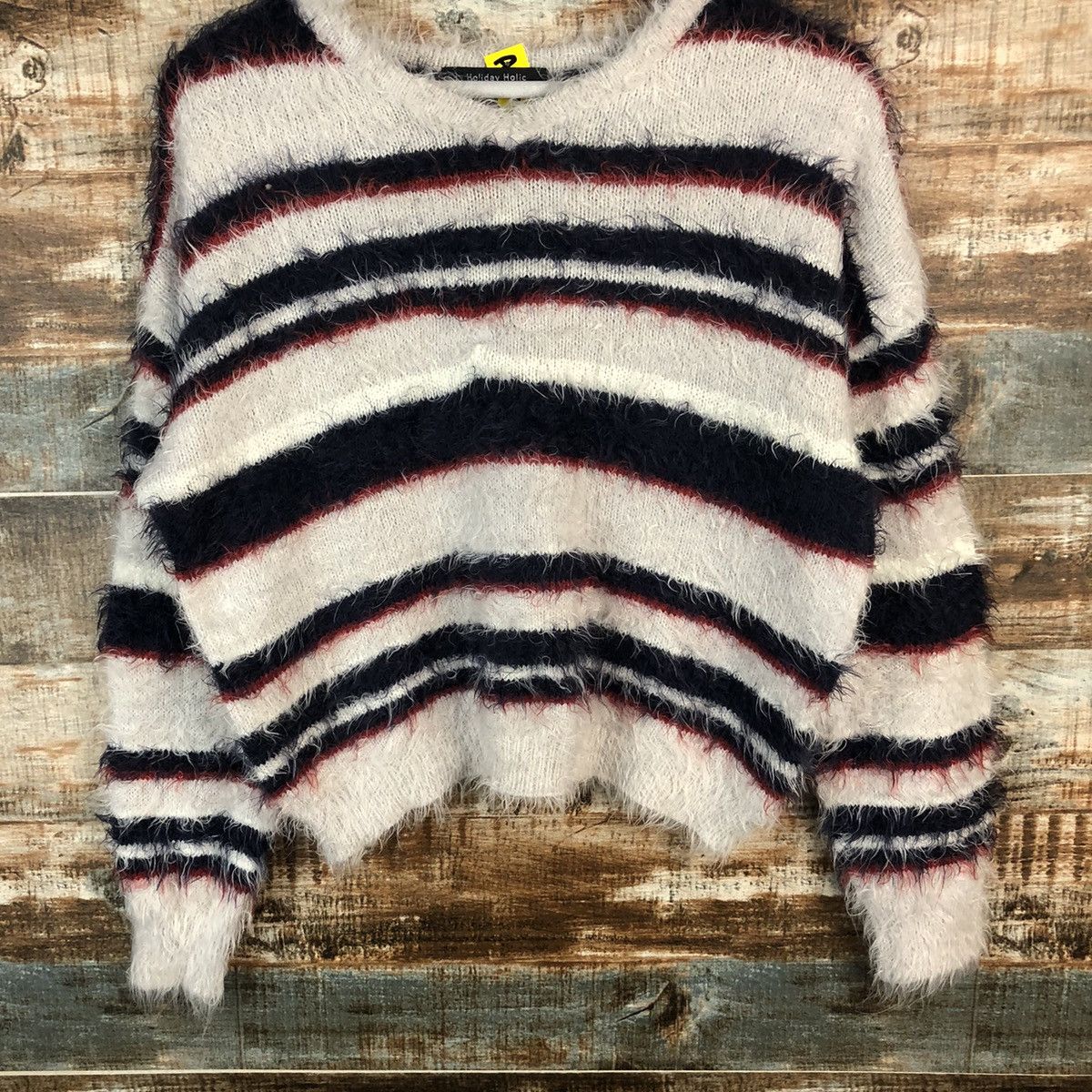 Homespun Knitwear × Japanese Brand × Solid and Striped Holiday Holic mohair fur shaggy stripe Knitwear #A1316 Size M / US 6-8 / IT 42-44 - 6 Thumbnail