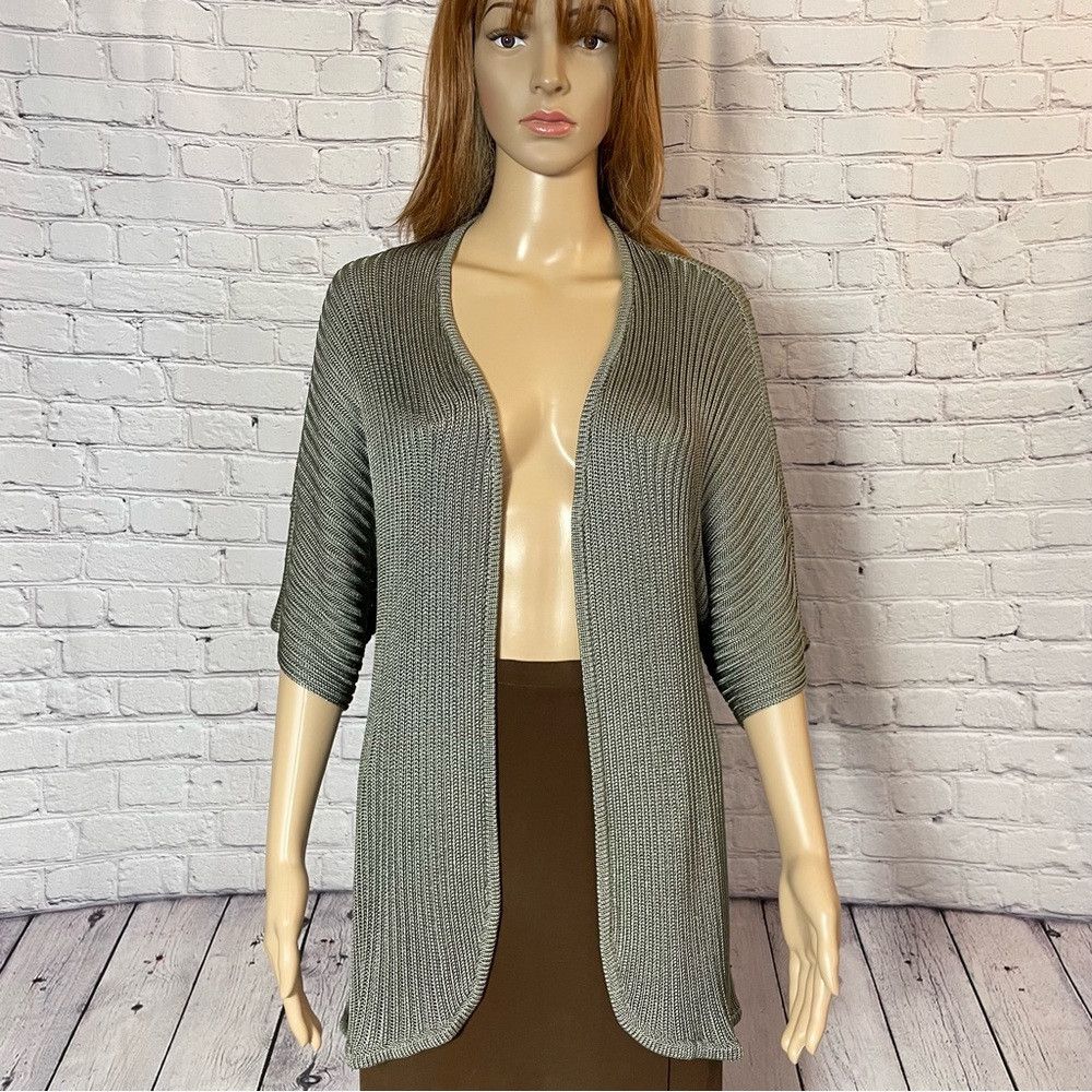 Chicos New Chico's Open Front Knit Short Sleeve Olive Rayon Cardig Size XL / US 12-14 / IT 48-50 - 1 Thumbnail