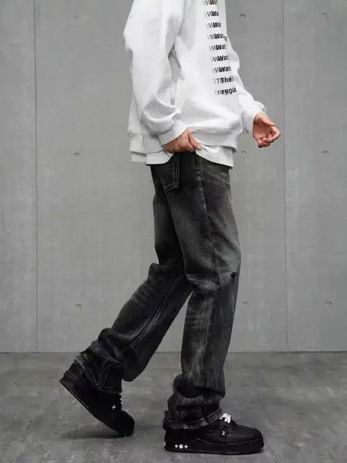 Japanese Brand × Jean High street ripped black and gray bootcut jeans Size US 32 / EU 48 - 4 Thumbnail