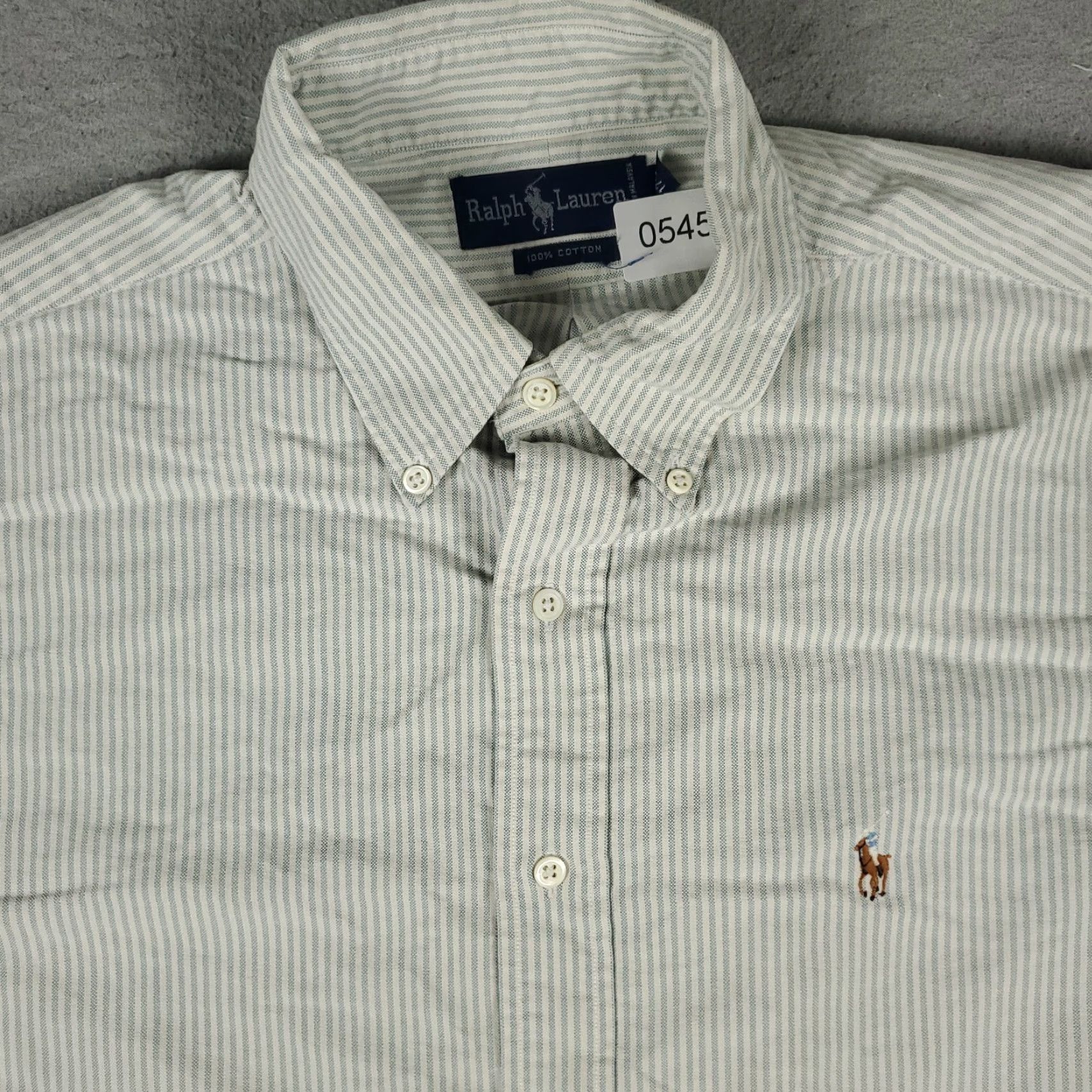 Ralph Lauren Ralph Lauren Dress Shirt Men 17 Green Striped Pony Button-Down Long Sleeve Regular Fit Adult Size 17 Cuffed Barrel Mens Size 46R - 2 Thumbnail